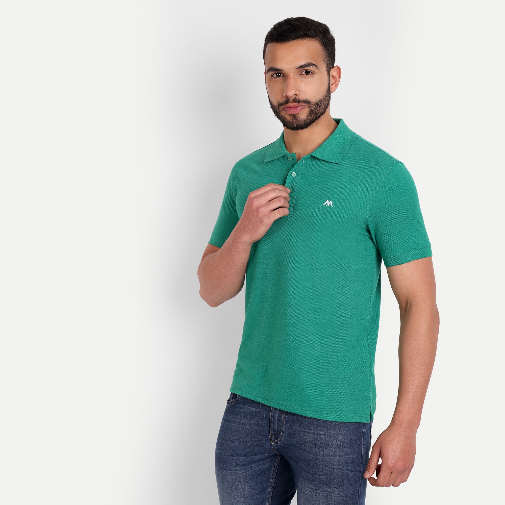 Men's Solid Green Polo Neck T-Shirt