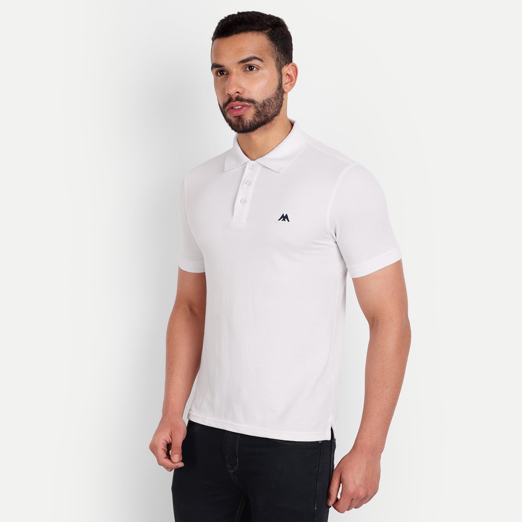 Men's Solid White Polo Neck T-Shirt