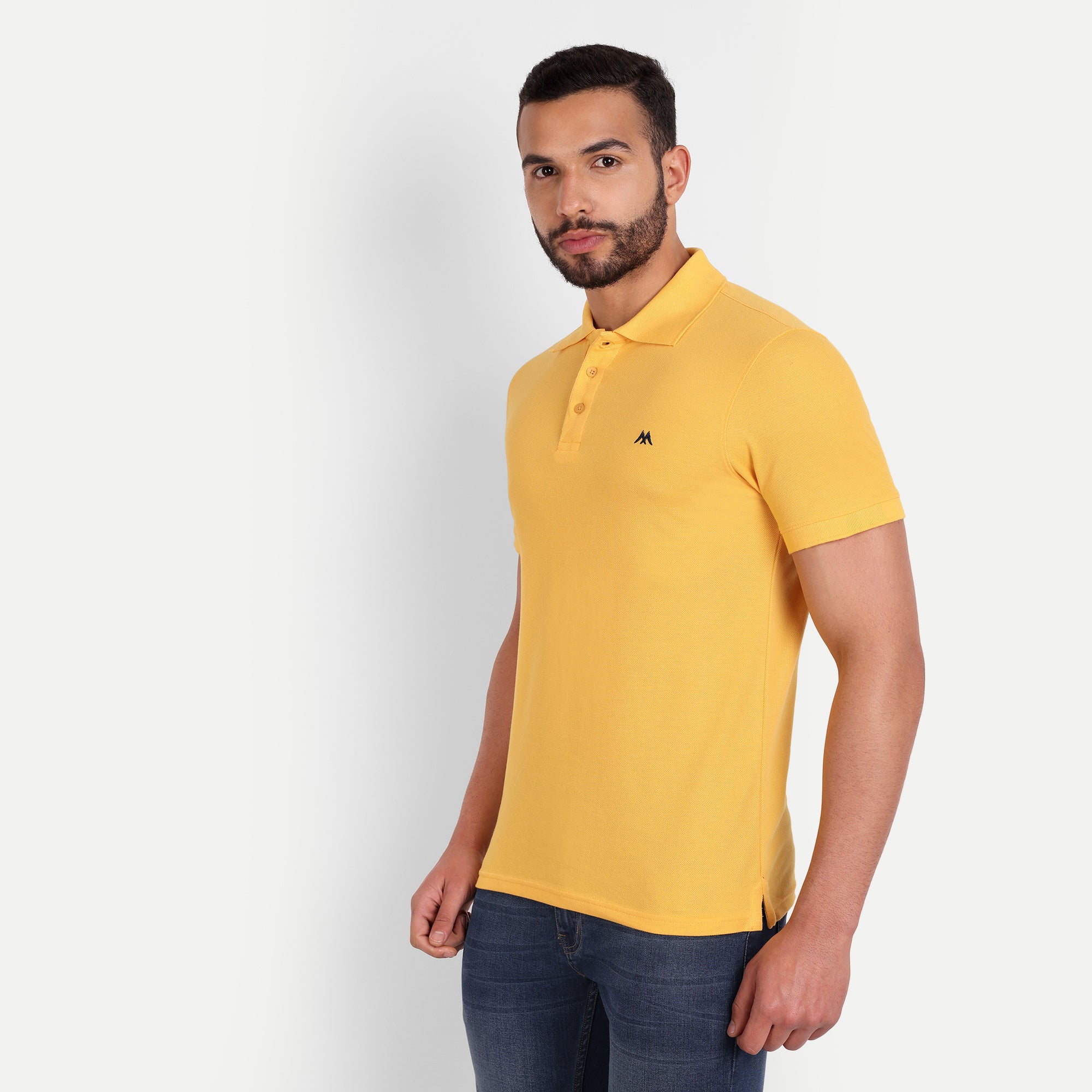 Men's Solid Yellow Polo Neck T-Shirt