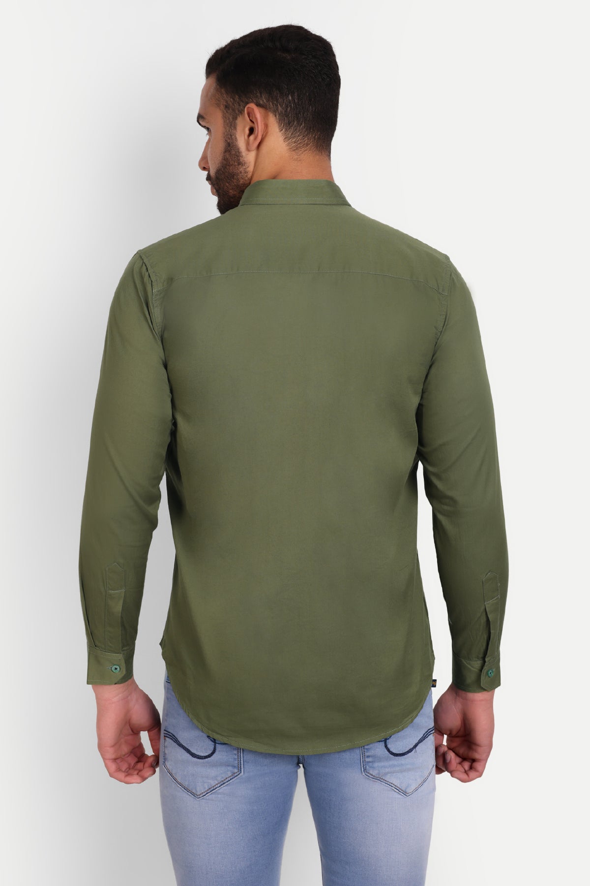 Men's Slim Fit Regular Collar Olive Green Shirt