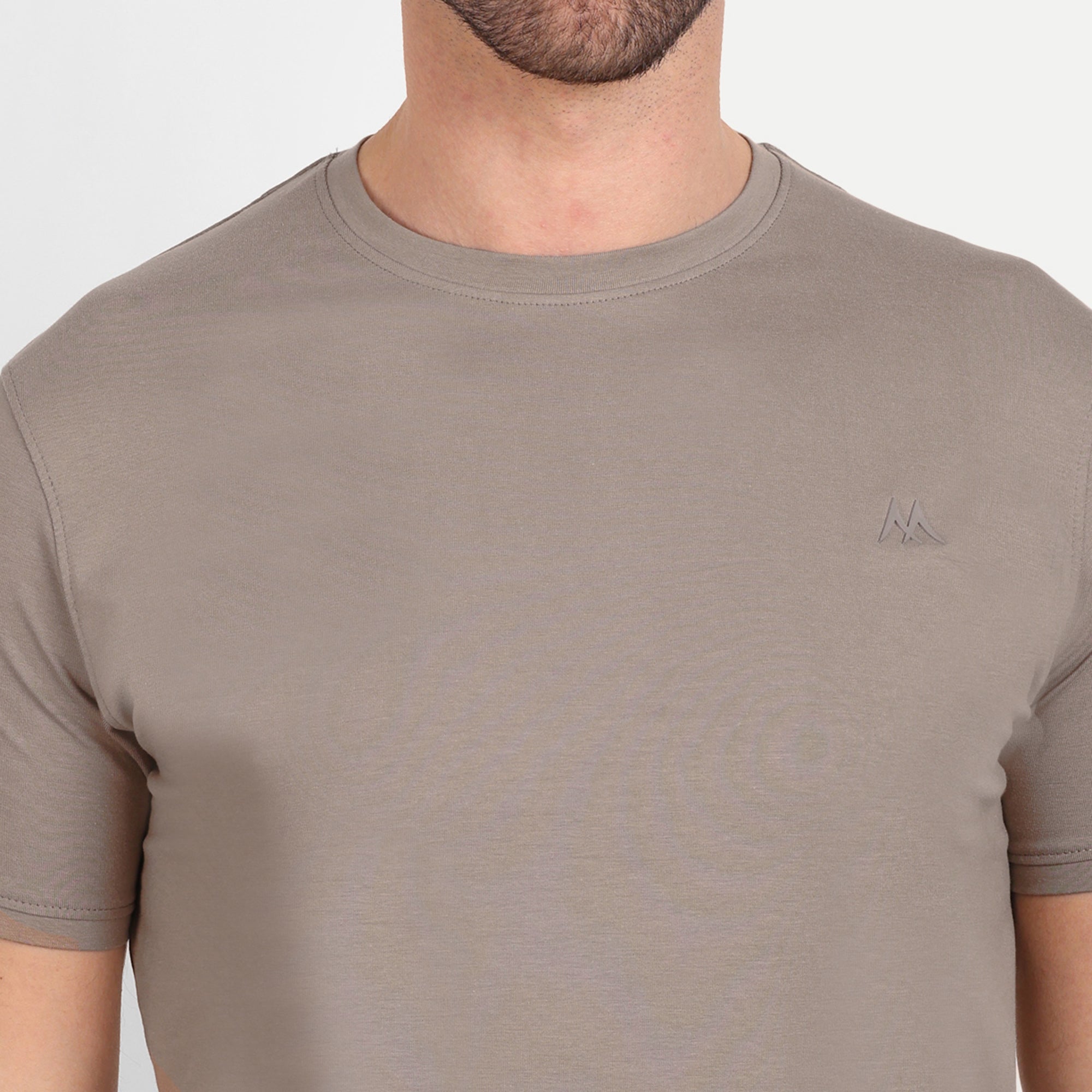 Men's Solid Greyish Brown Round Neck T-Shirt