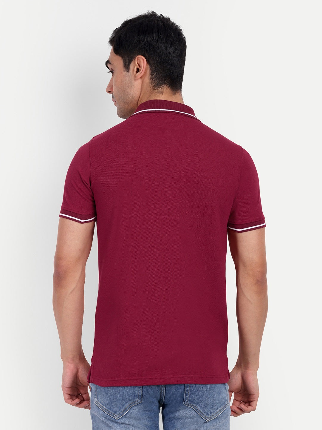 Men's Solid Maroon Polo Neck T-Shirt
