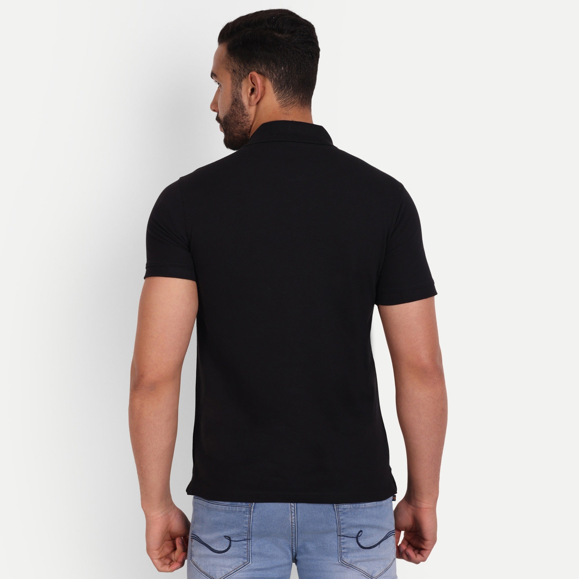 Men's Solid Black Polo Neck T-Shirt