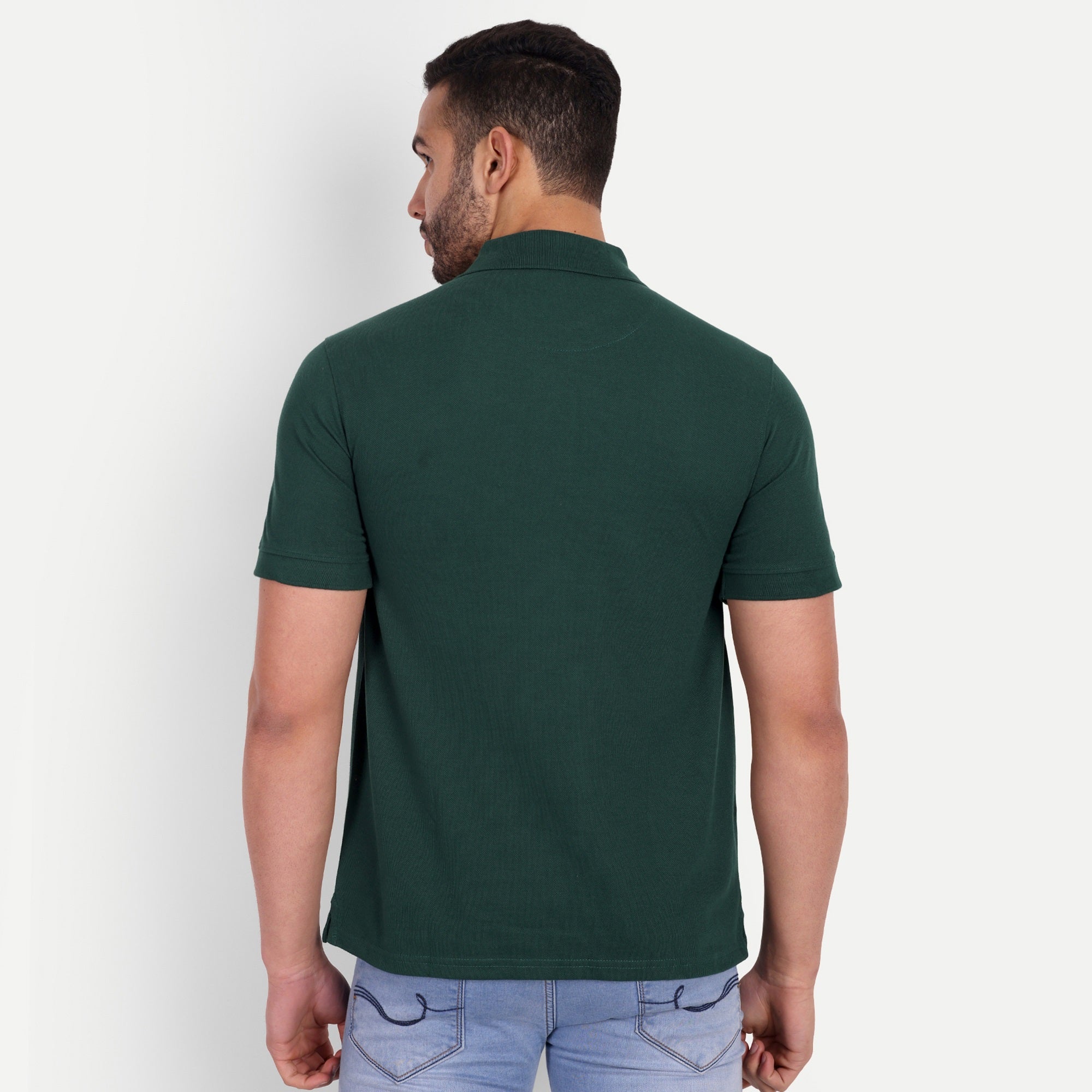 Men's Solid Bottle Green Polo Neck T-Shirt