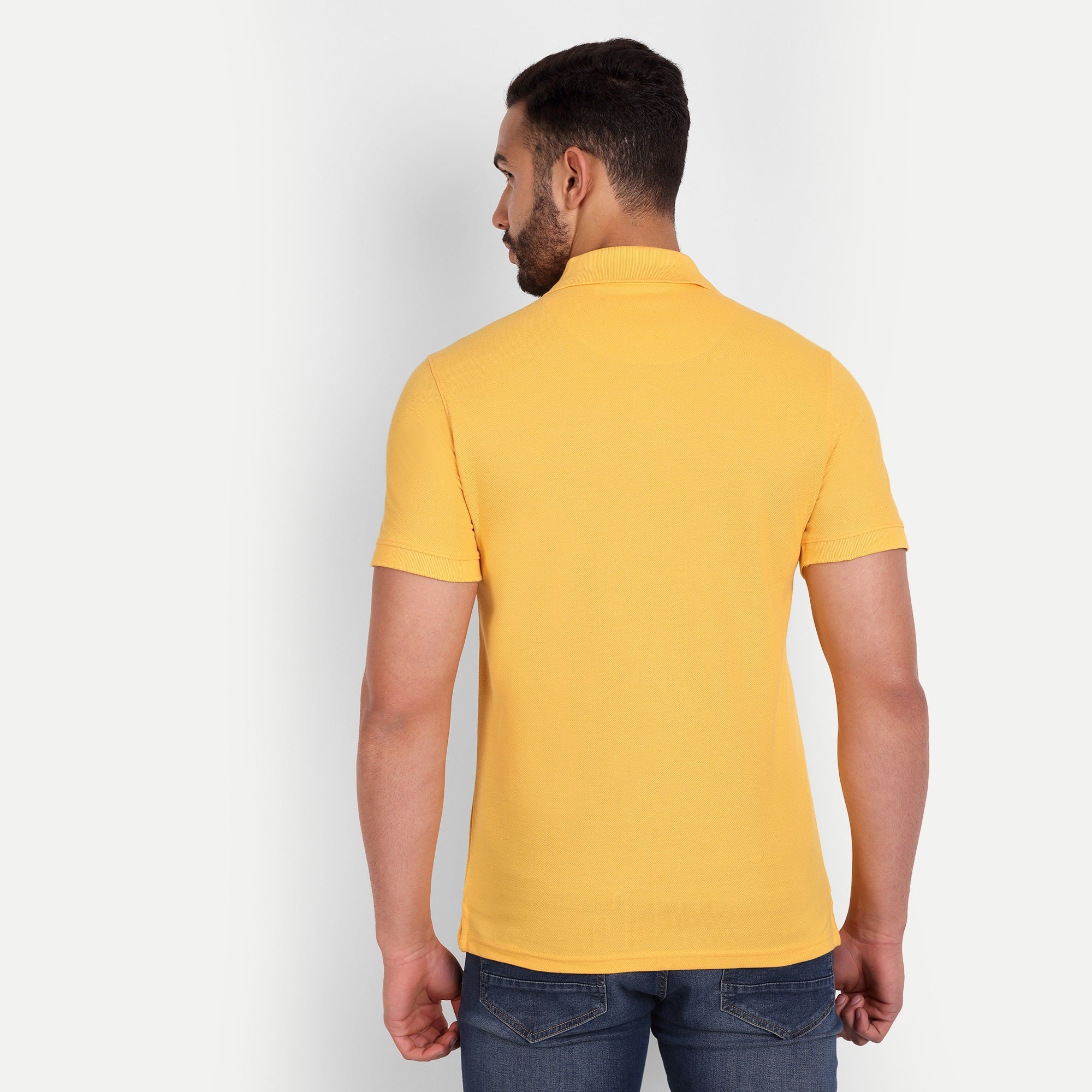 Men's Solid Yellow Polo Neck T-Shirt