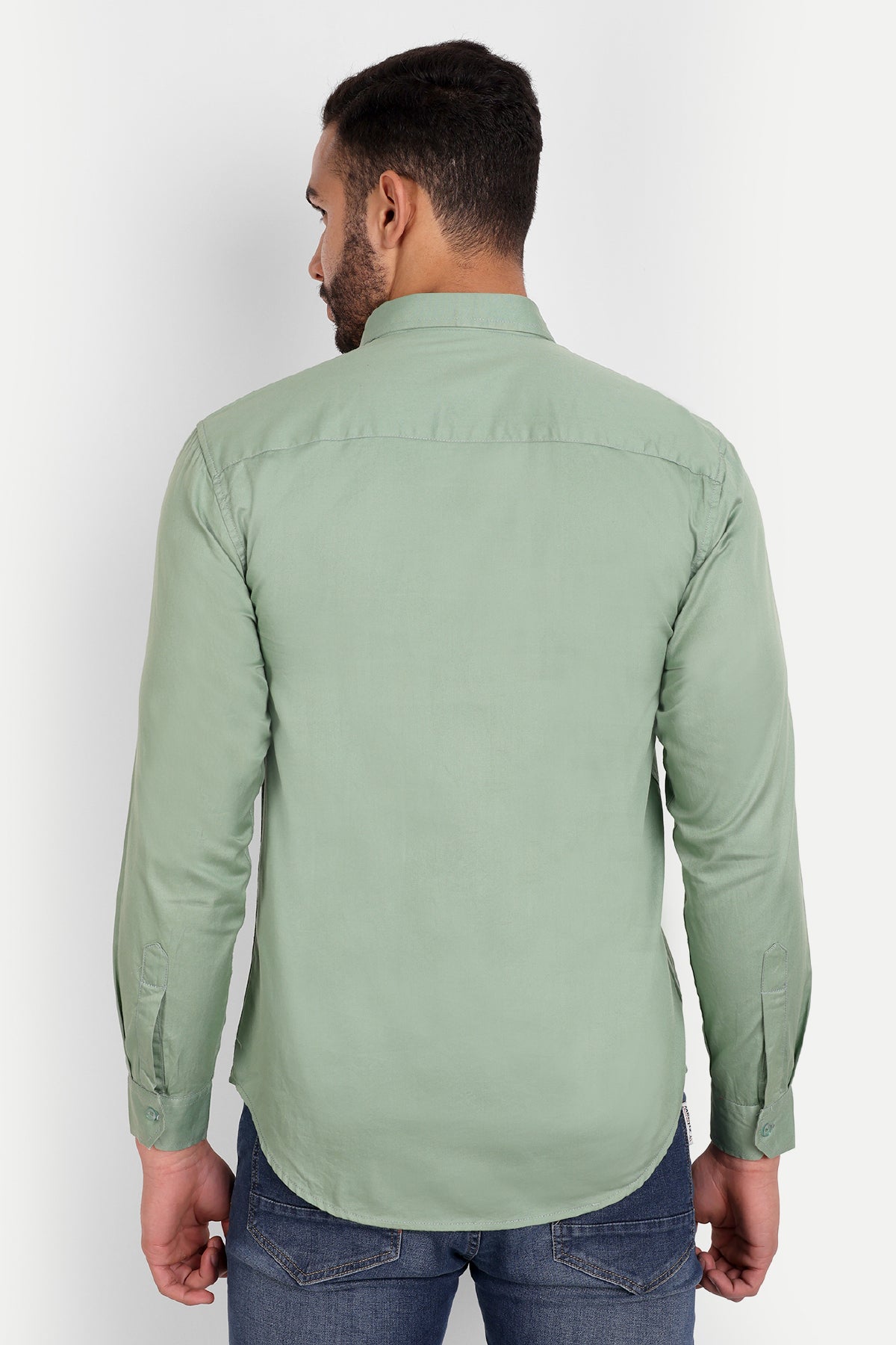Men's Slim Fit Regular Collar Pista Green Shirt