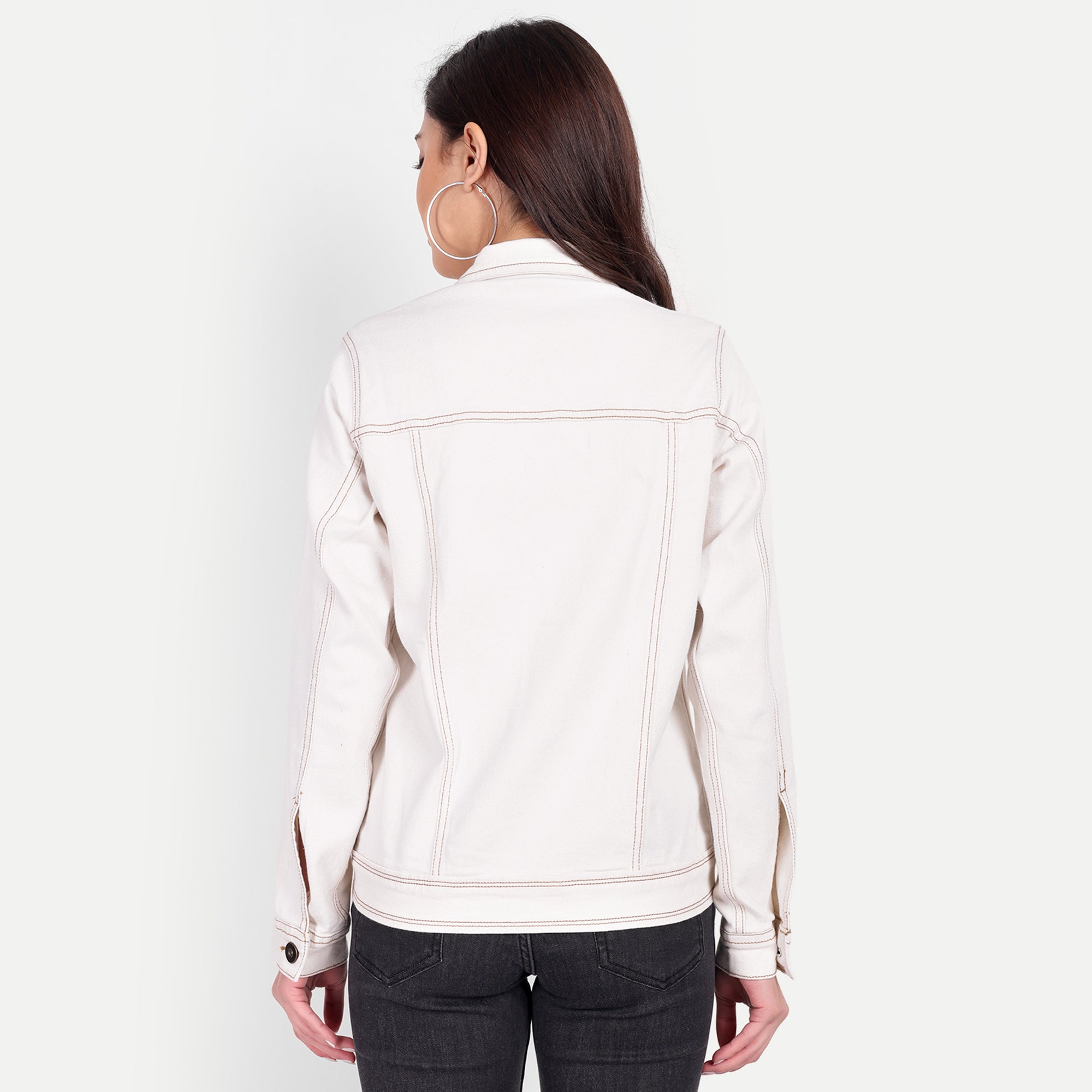 Women's Off White Contrast Stich Trucker Jacket