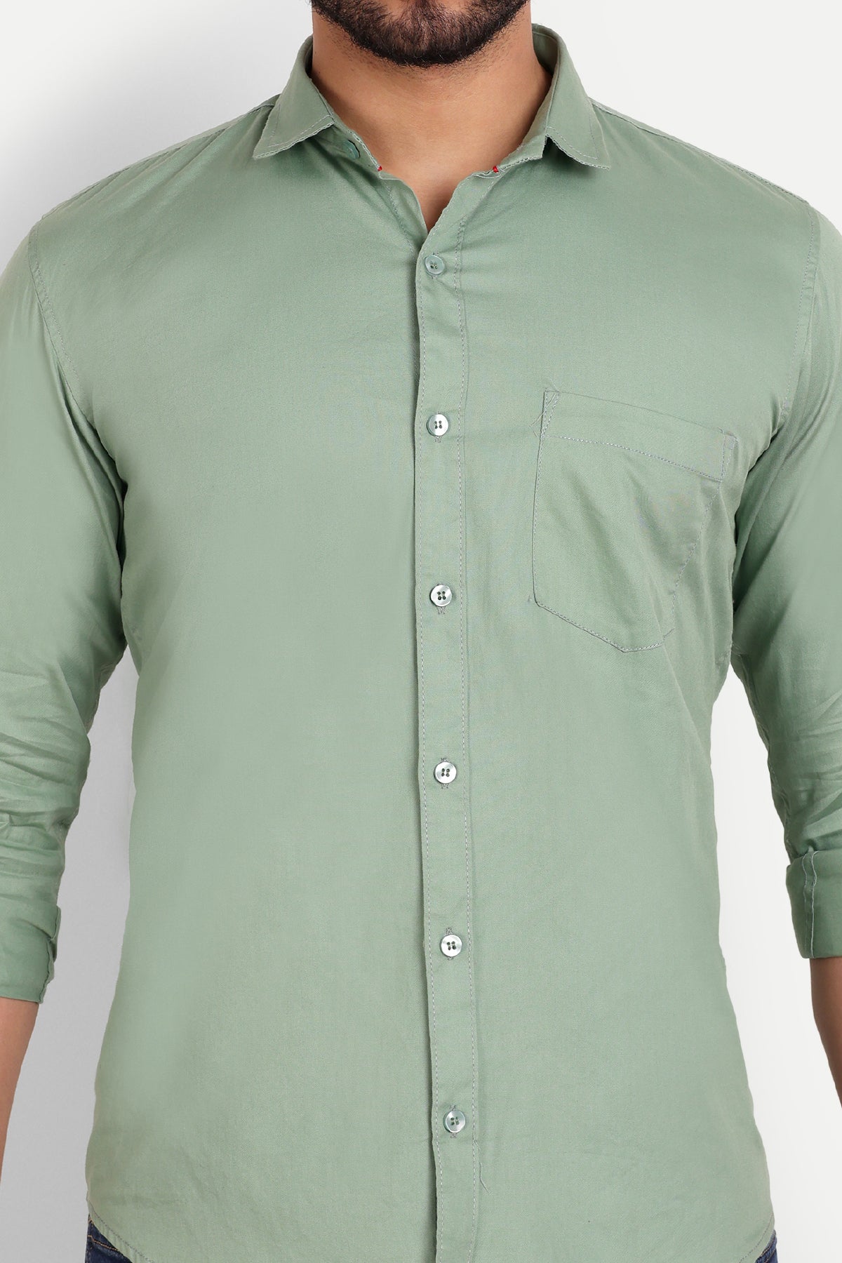 Men's Slim Fit Regular Collar Pista Green Shirt
