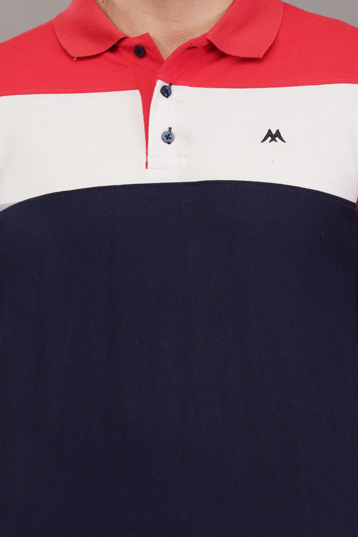 Men's Navy Blue Colorblock Polo Neck T-Shirt