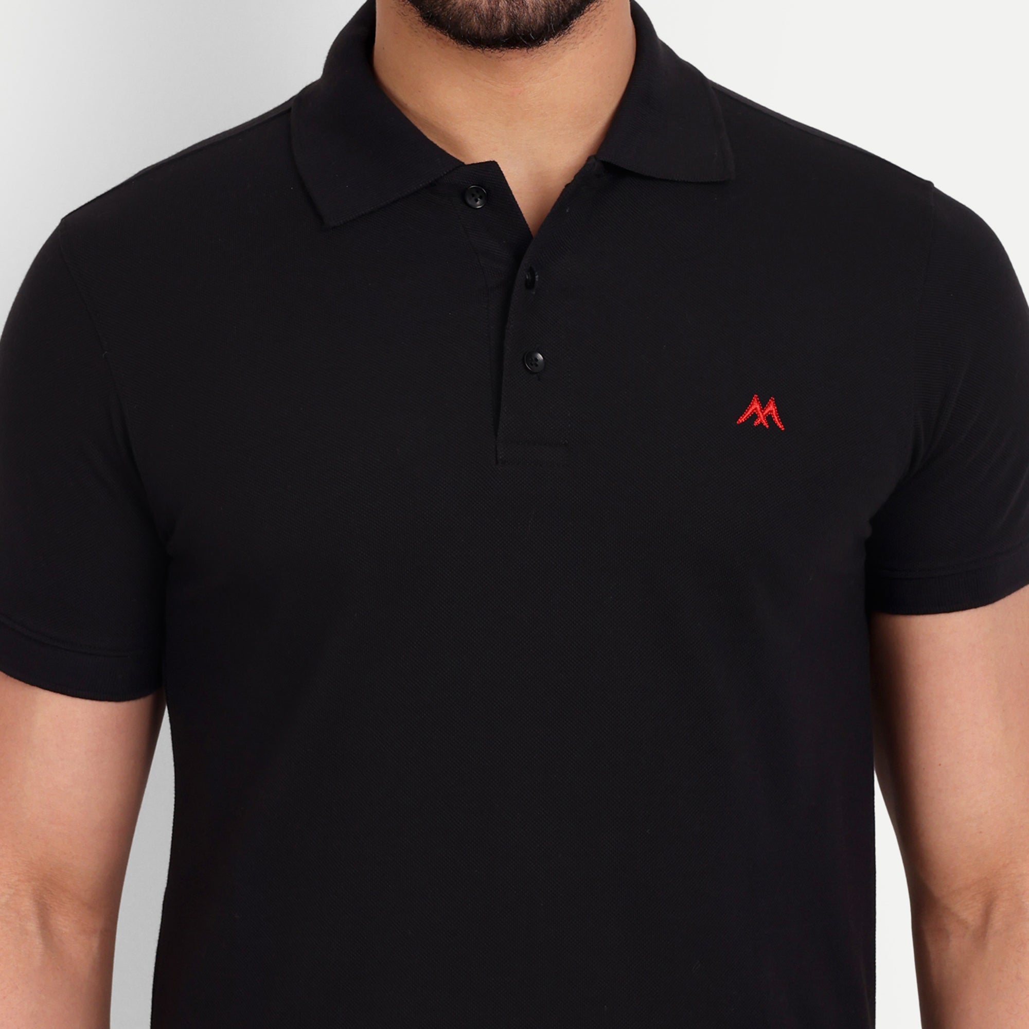 Men's Solid Black Polo Neck T-Shirt