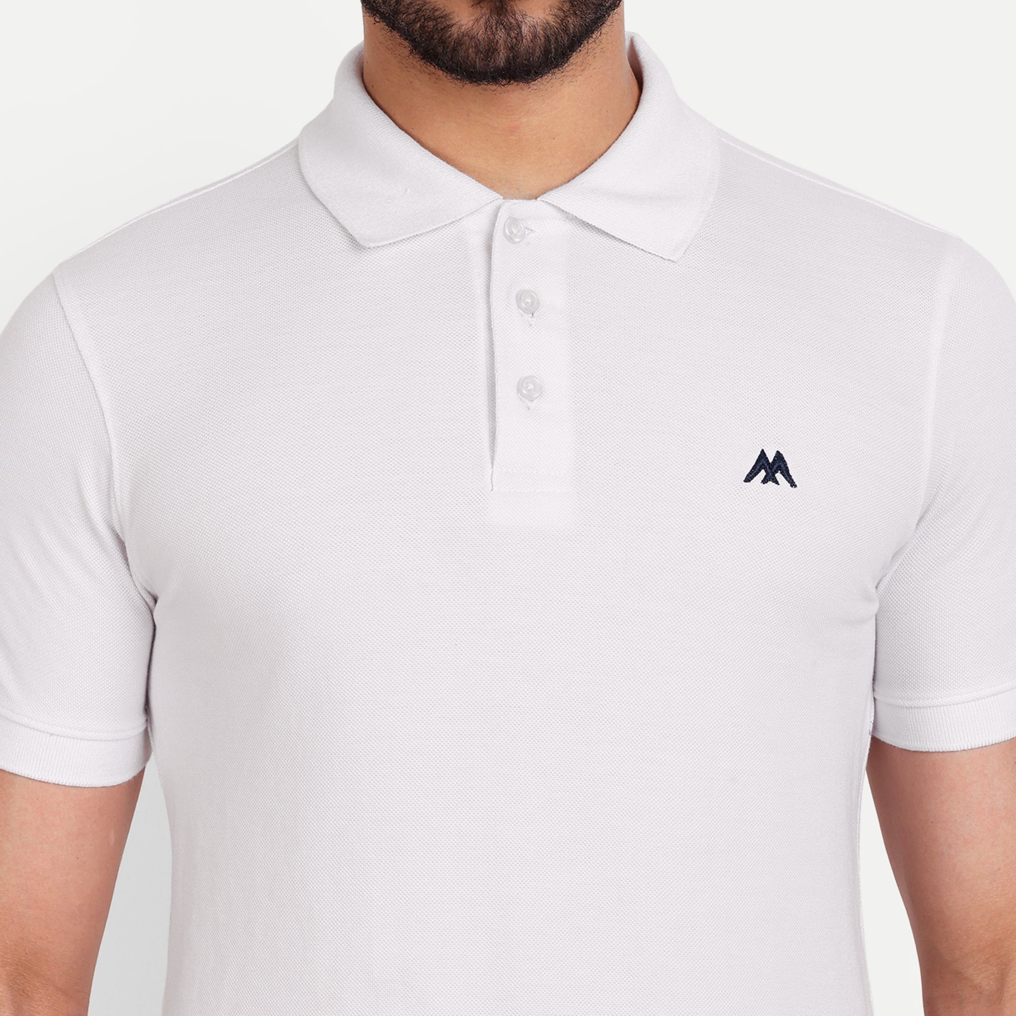 Men's Solid White Polo Neck T-Shirt