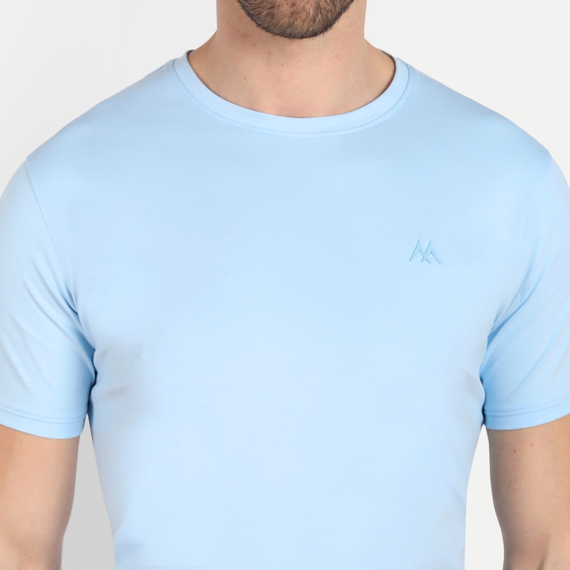Men's Solid Sky Blue Round Neck T-Shirt