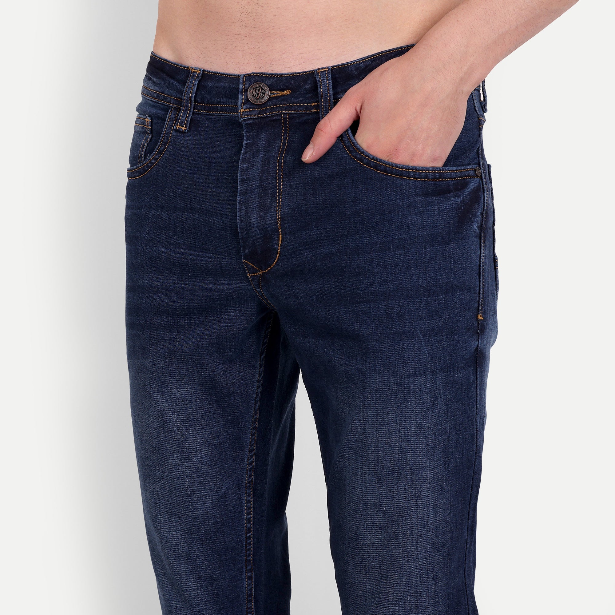 Men's Dark Blue Classic Slim Fit Denim Jeans