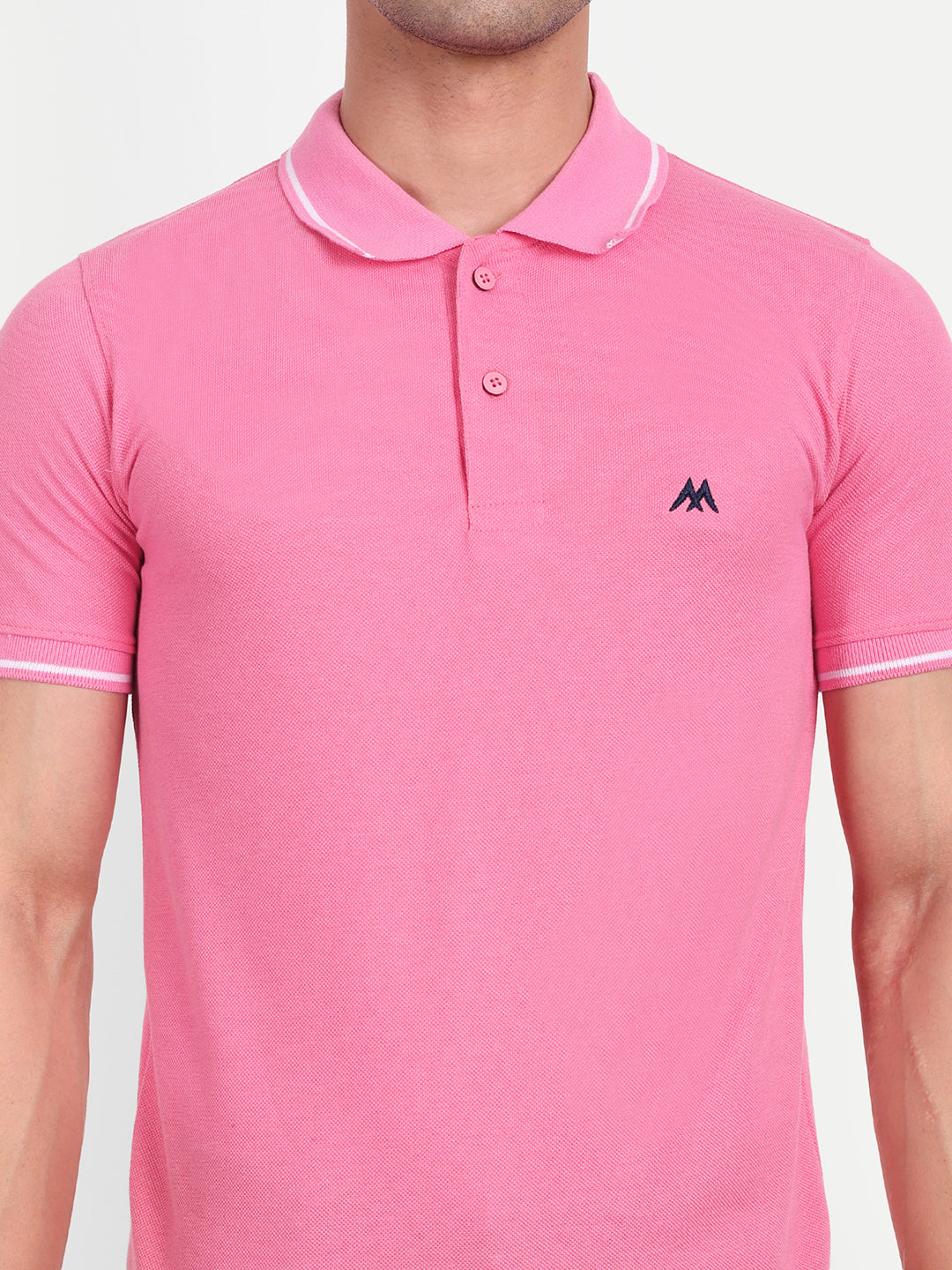 Men's Solid Pink Polo Neck T-Shirt