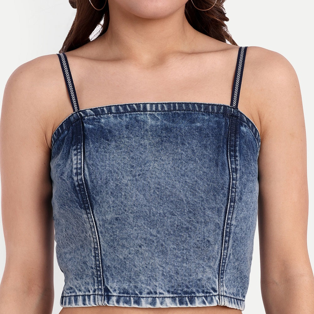 Women's Blue Denim Crop Top