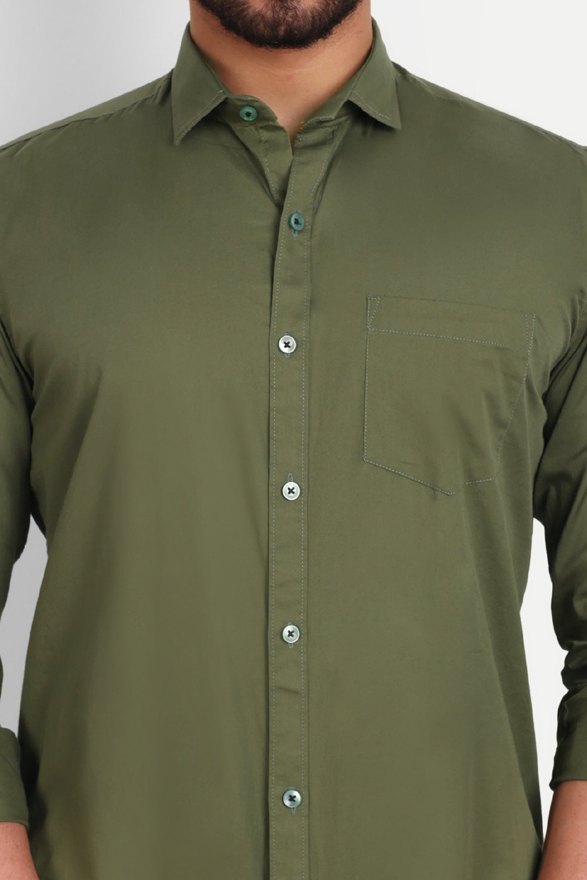 Men's Slim Fit Regular Collar Olive Green Shirt
