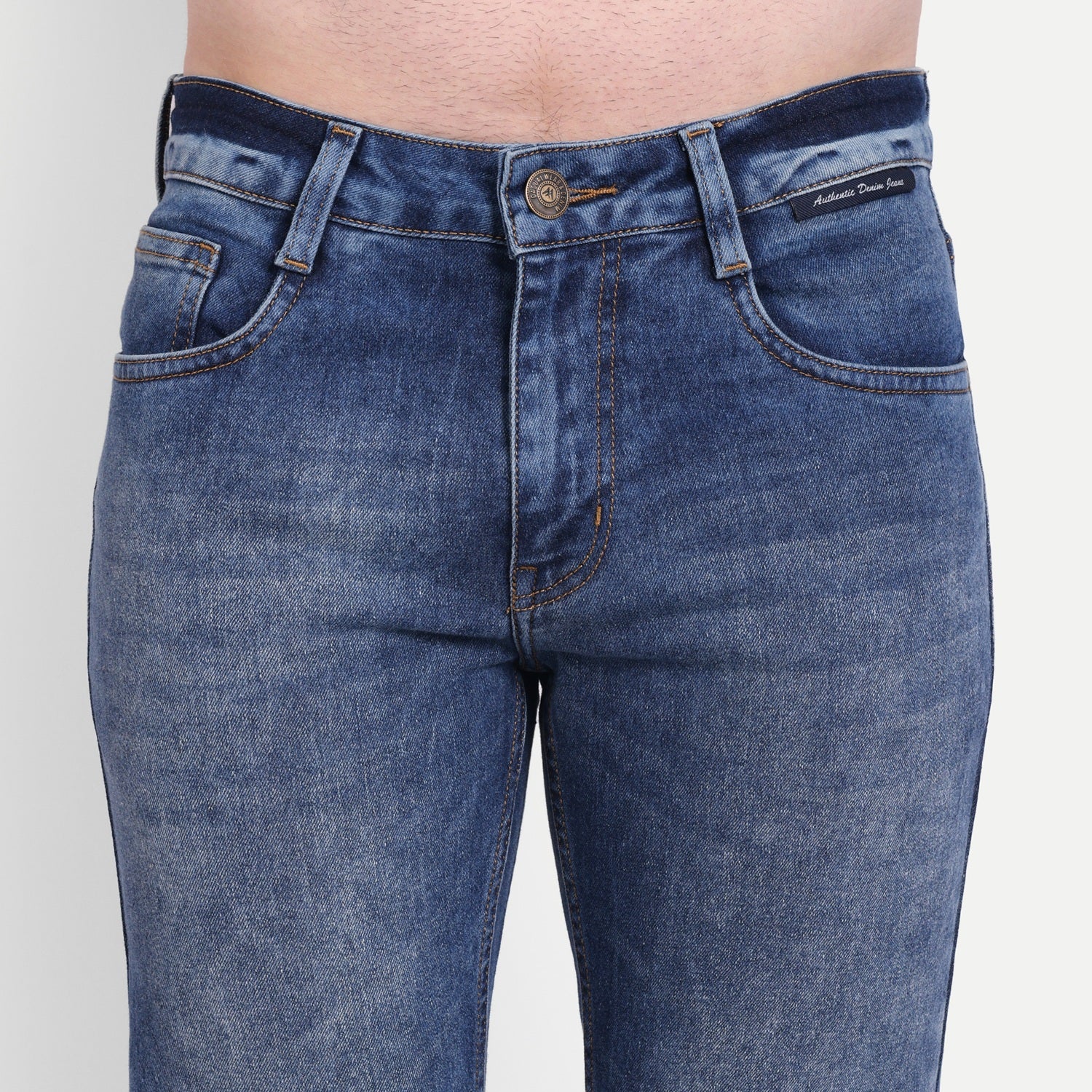 Classic Blue Straight Fit Mid-Wash Denim Jeans