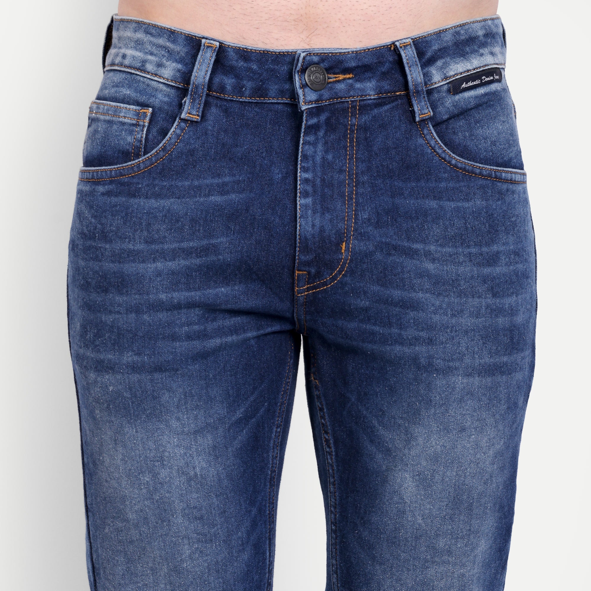 Mid-Wash Blue Slim Fit Casual Jeans