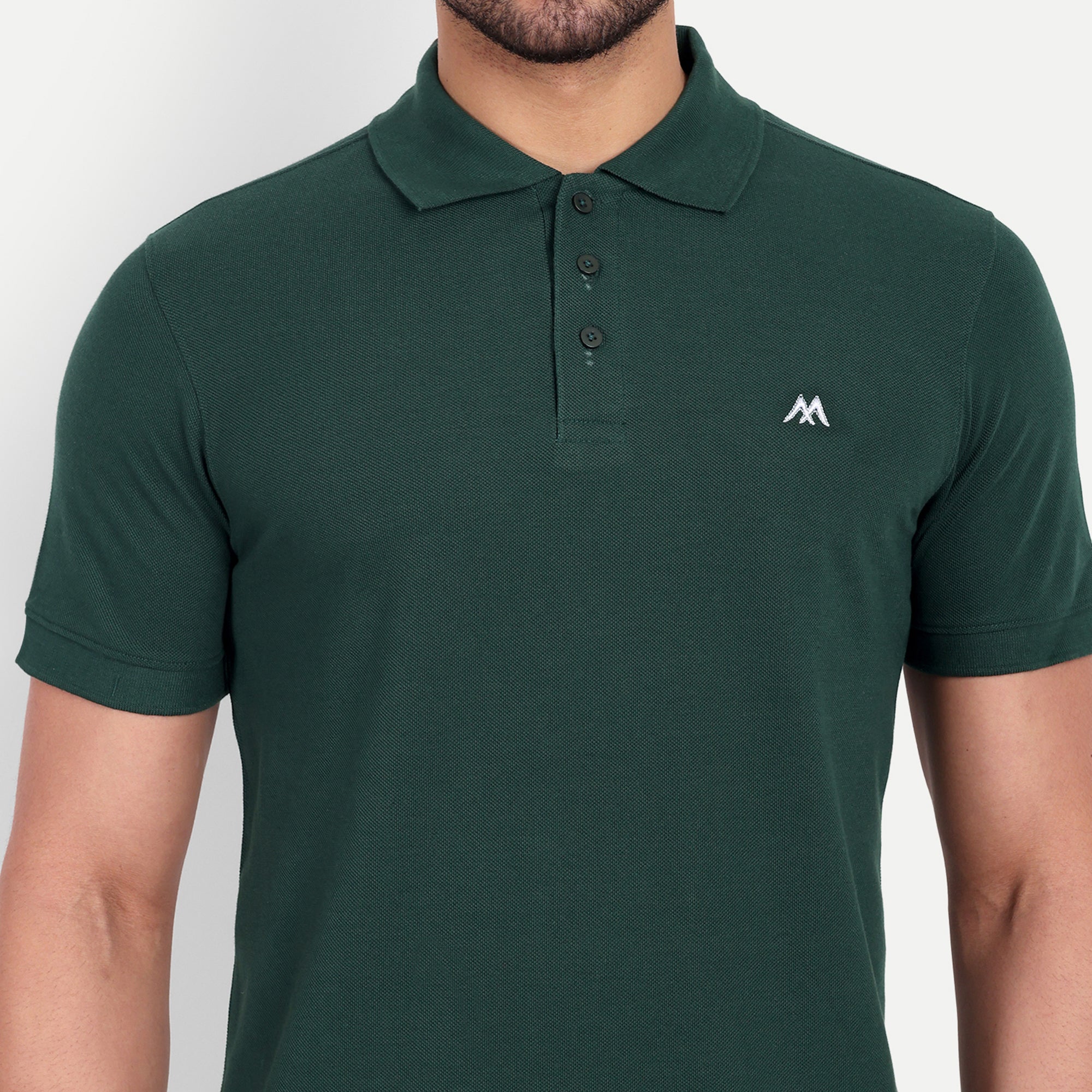 Men's Solid Bottle Green Polo Neck T-Shirt