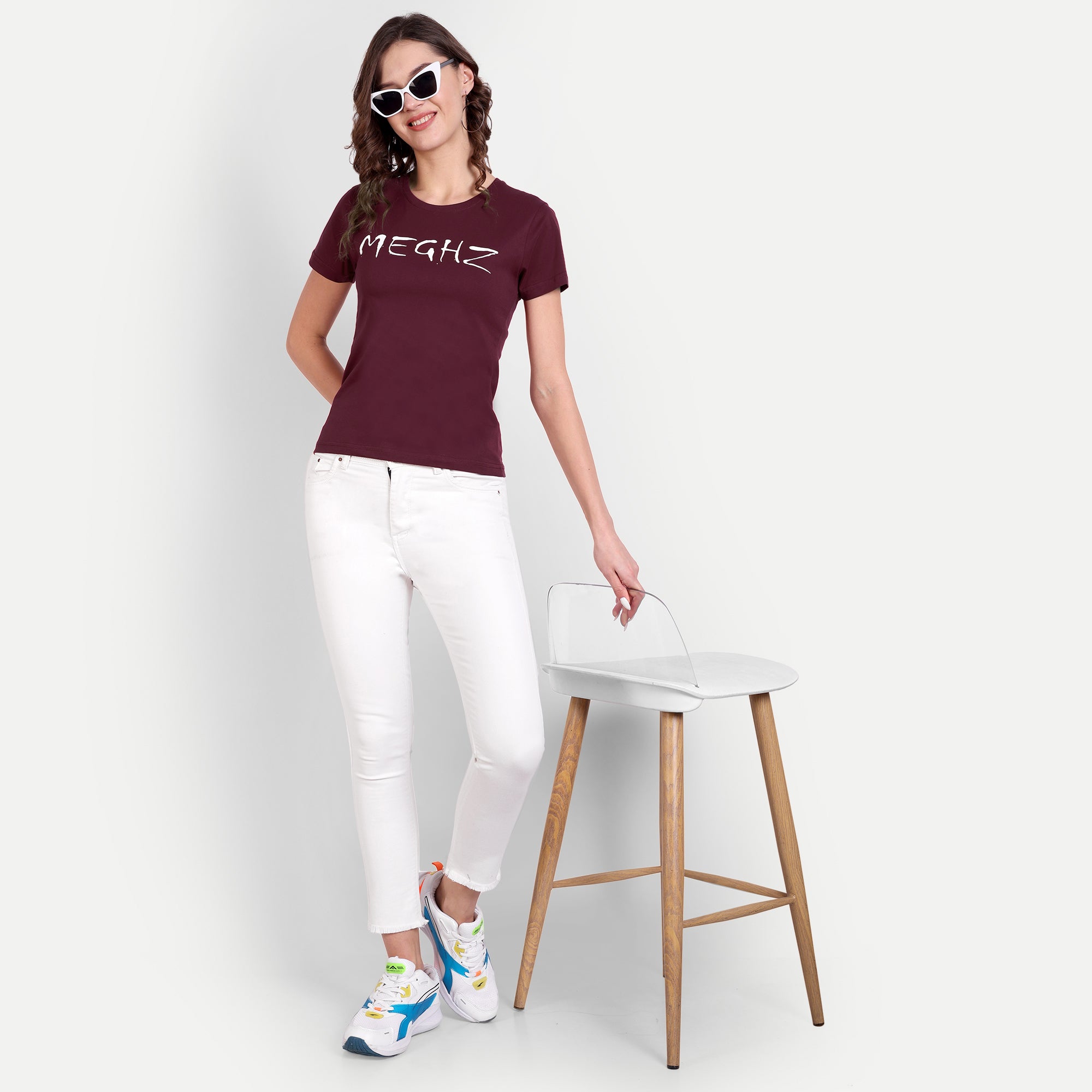 Women’s Maroon Round Neck T-Shirt