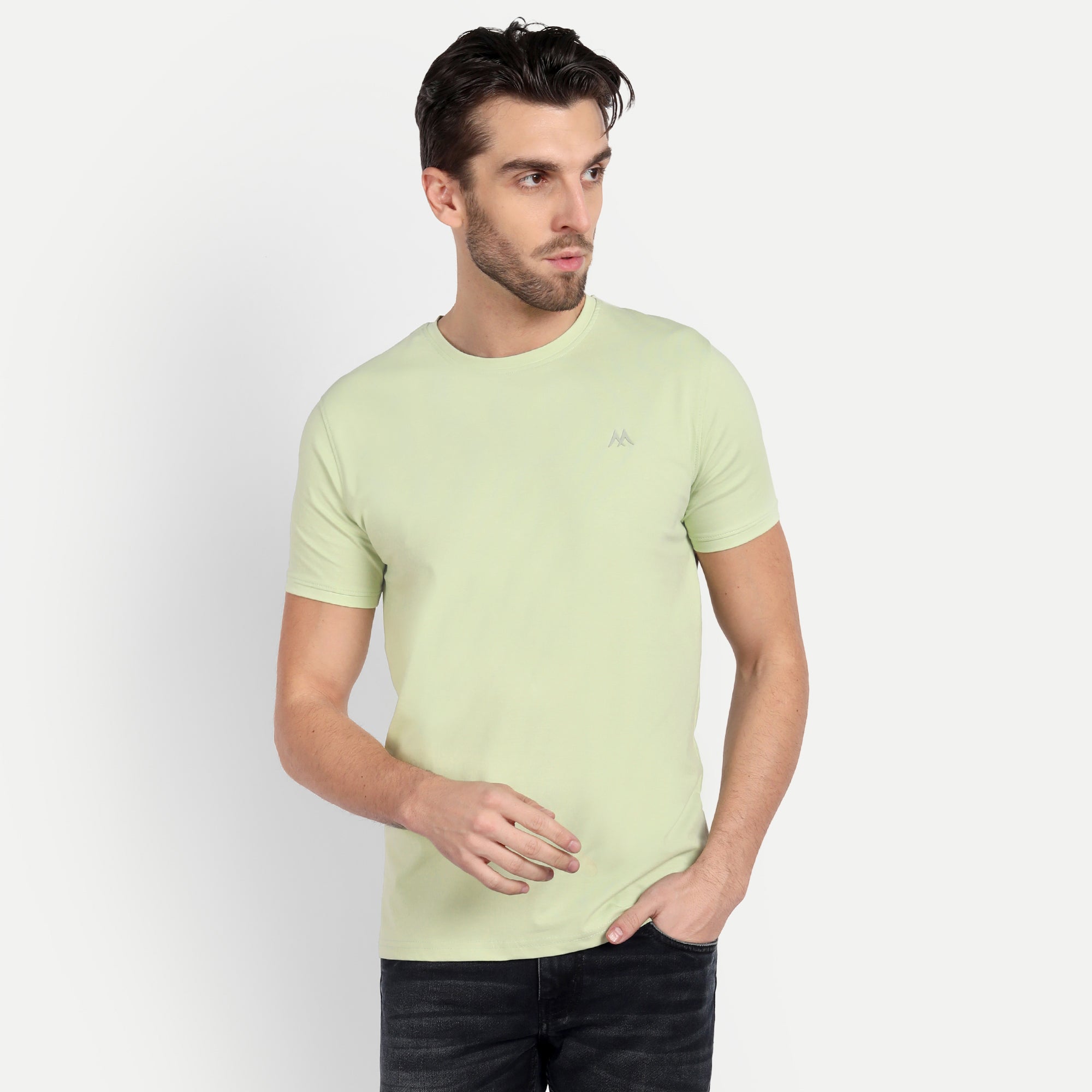 Men's Solid Light Green Round Neck T-Shirt