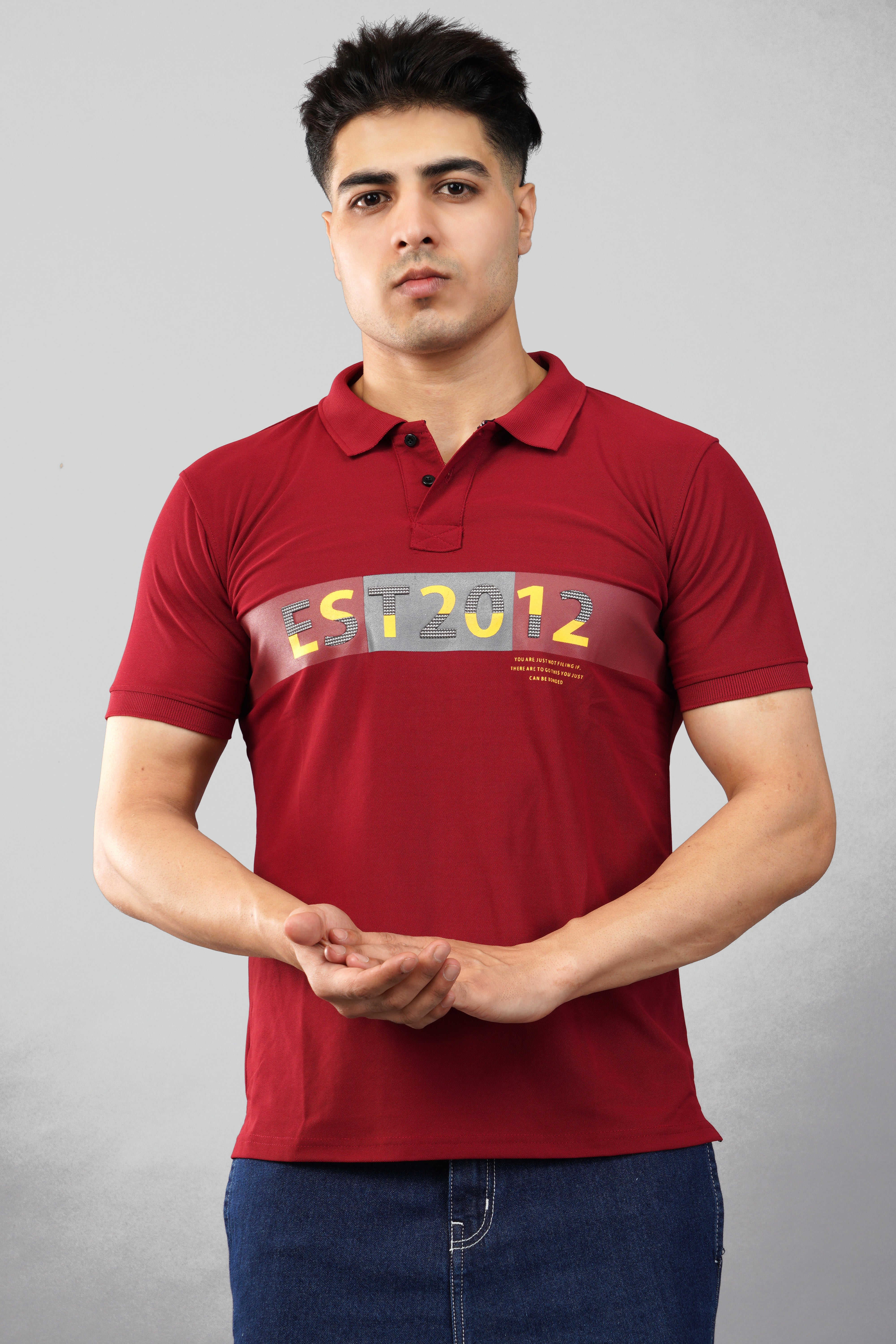 MENS POLO PRINTED MAROON T-SHIRT