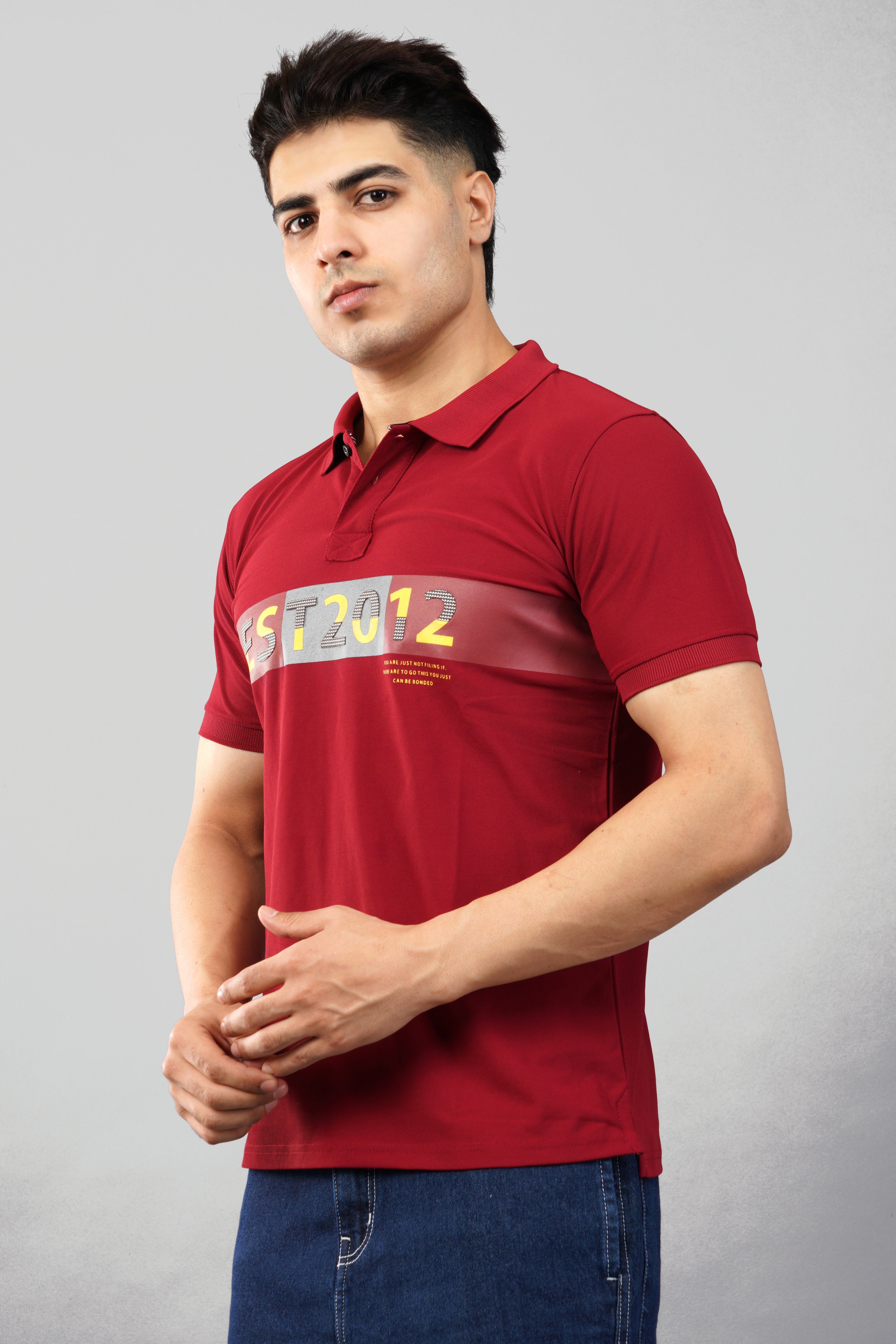 MENS POLO PRINTED MAROON T-SHIRT