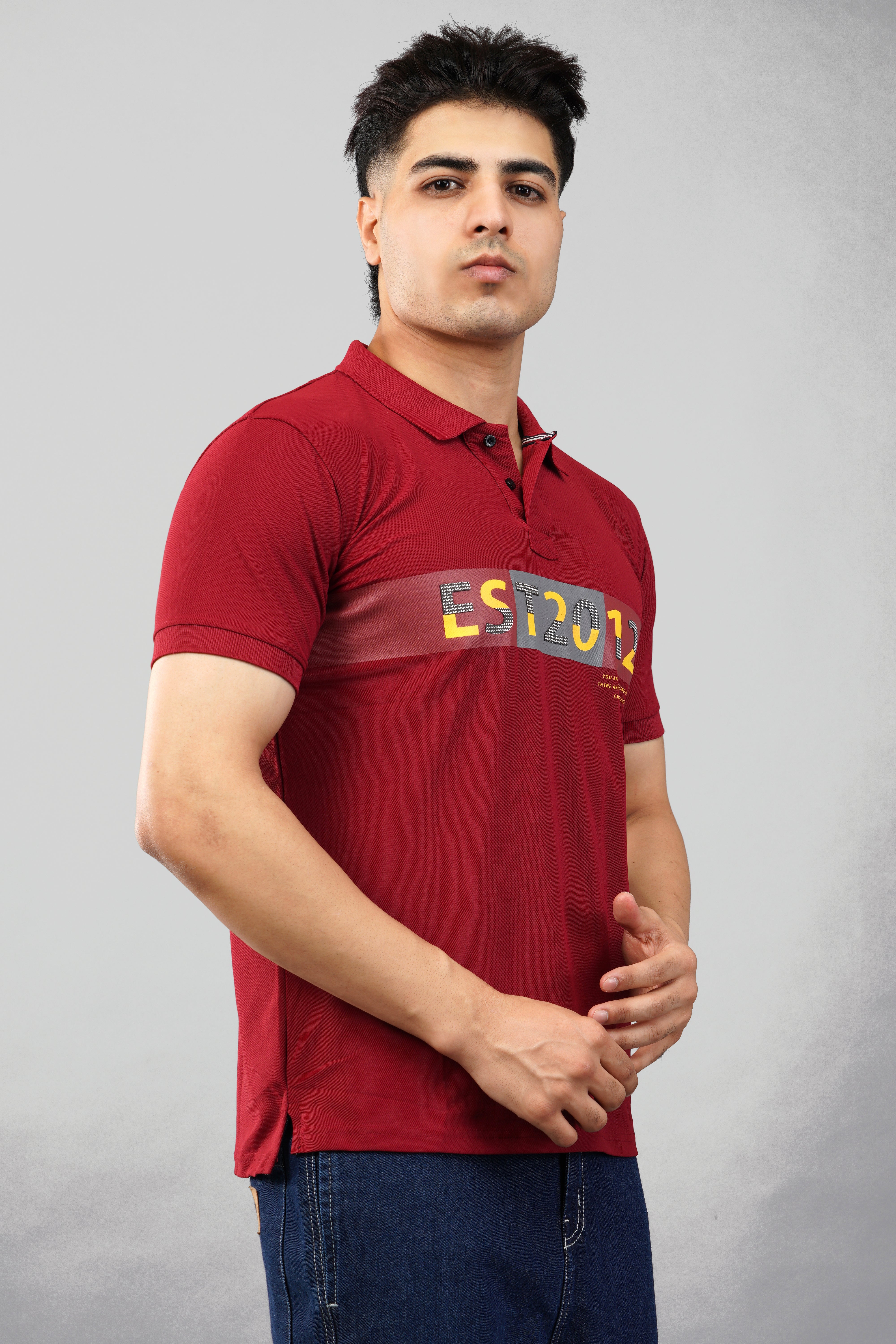 MENS POLO PRINTED MAROON T-SHIRT