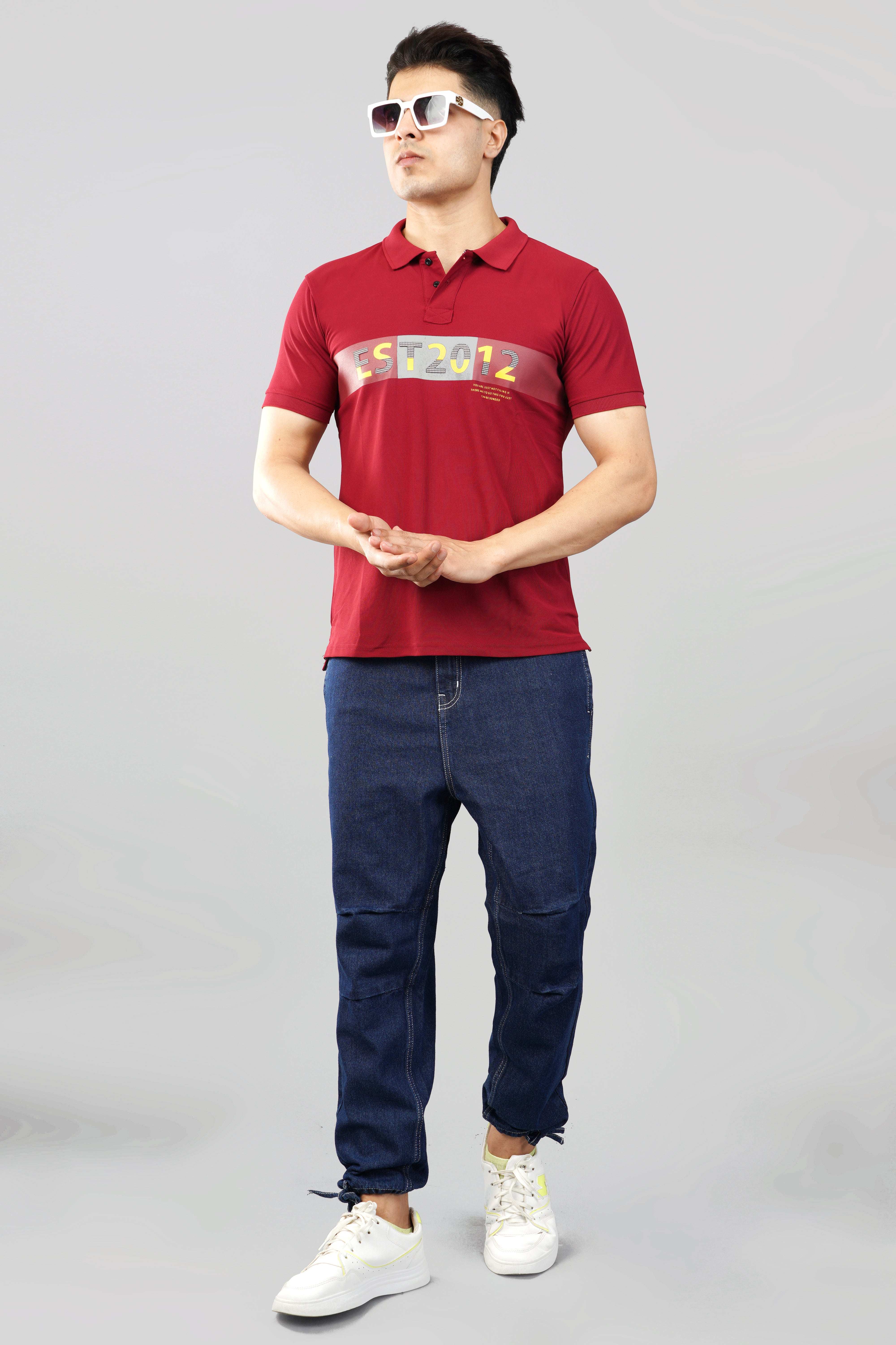 MENS POLO PRINTED MAROON T-SHIRT