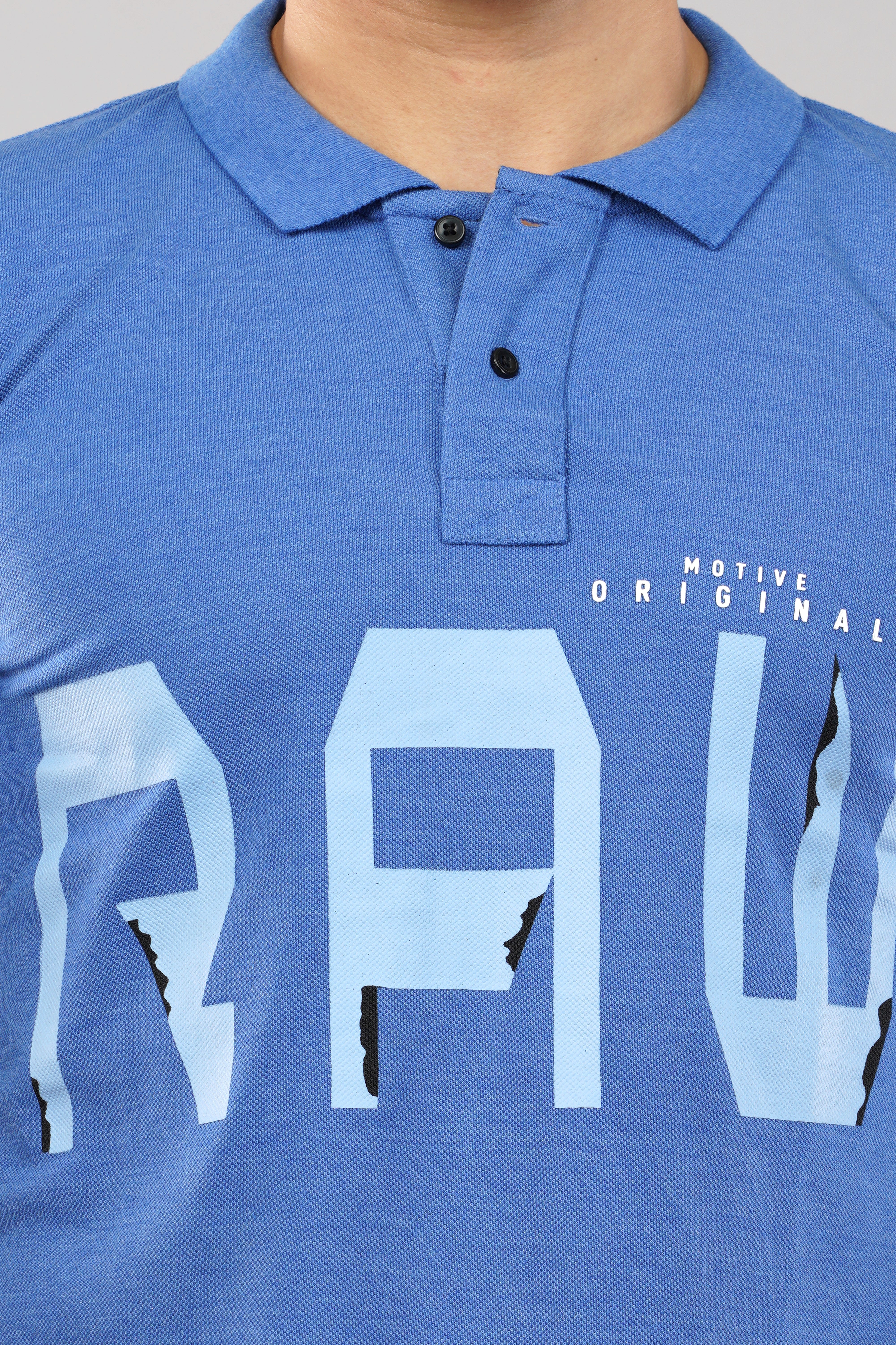 Men's Graphic Printed Royal Blue Polo Neck T-Shirt