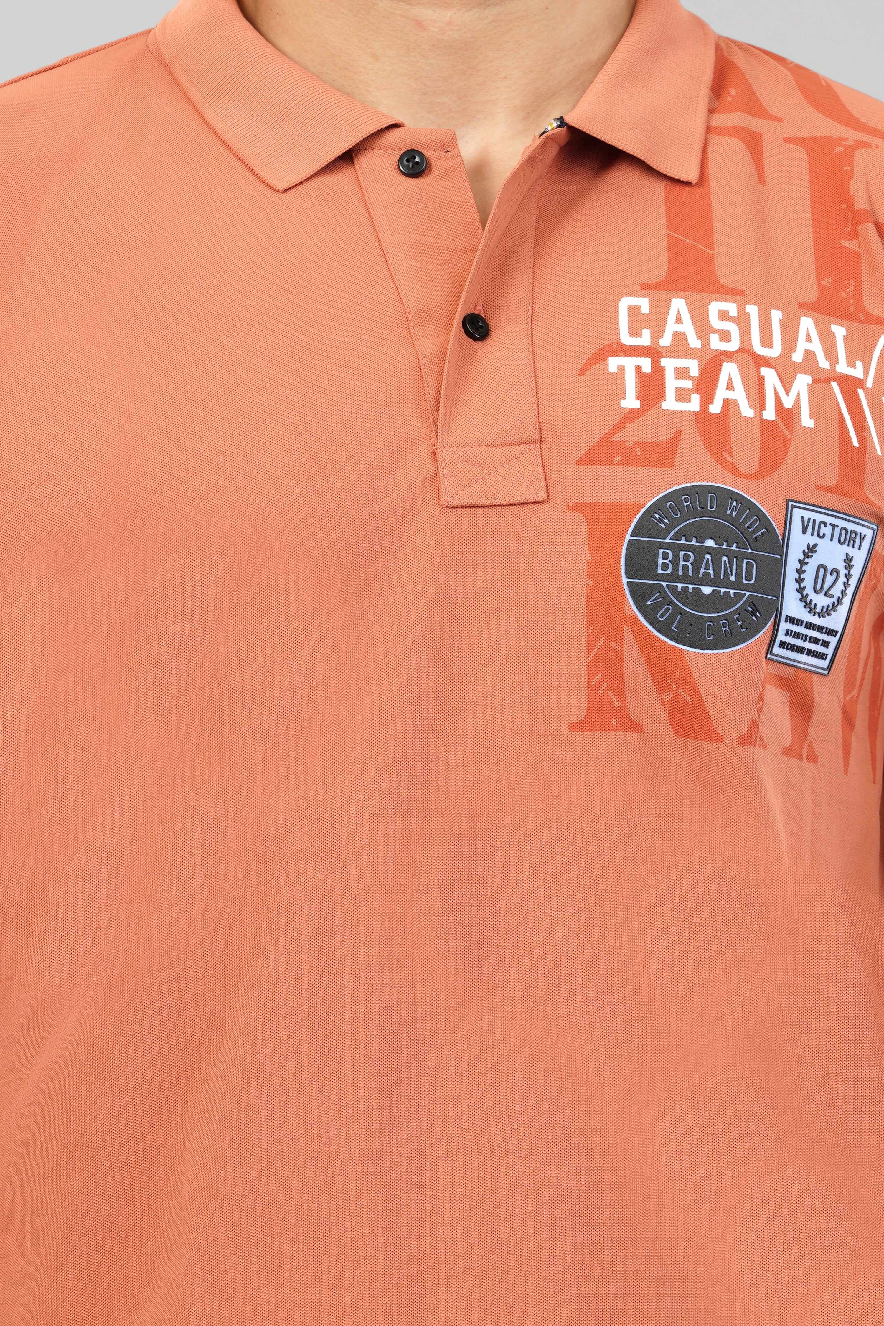 Men's Graphic Printed Orange Polo Neck T-Shirt