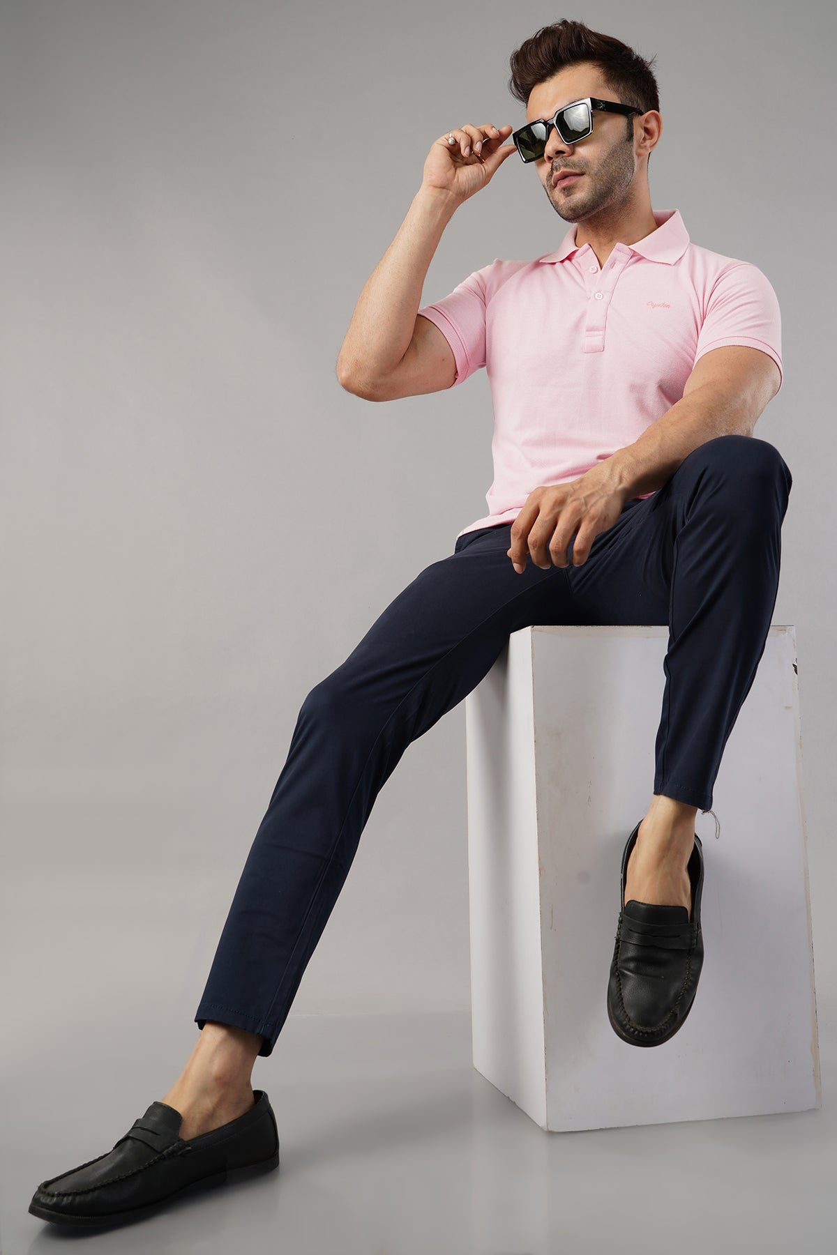 MEGHZ MENS SAPPHIRE BLUE CROPPED CHINOS