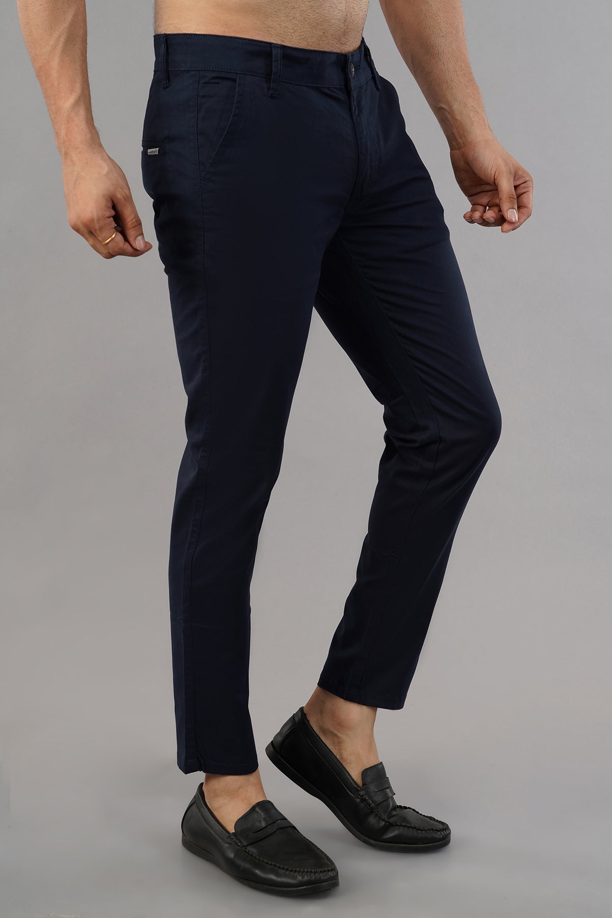 MEGHZ MENS SAPPHIRE BLUE CROPPED CHINOS