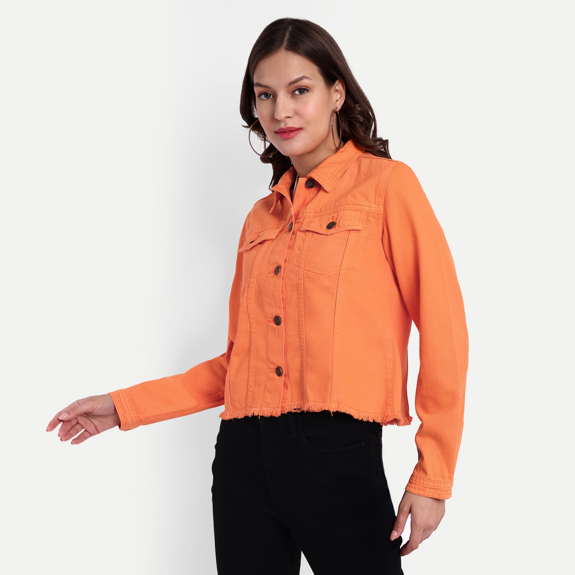 Women's Orange Fringed Denim Jacket