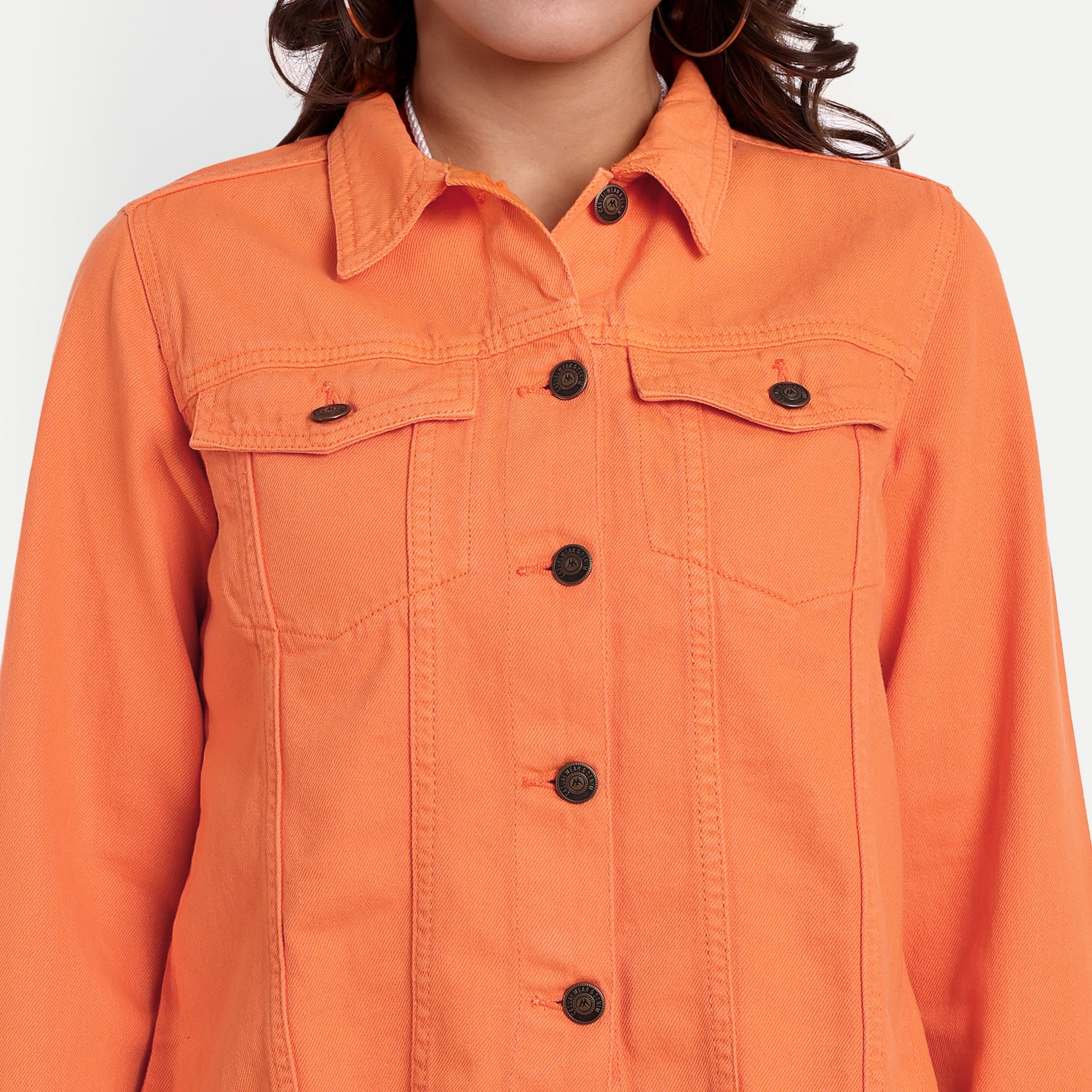 Women's Orange Fringed Denim Jacket