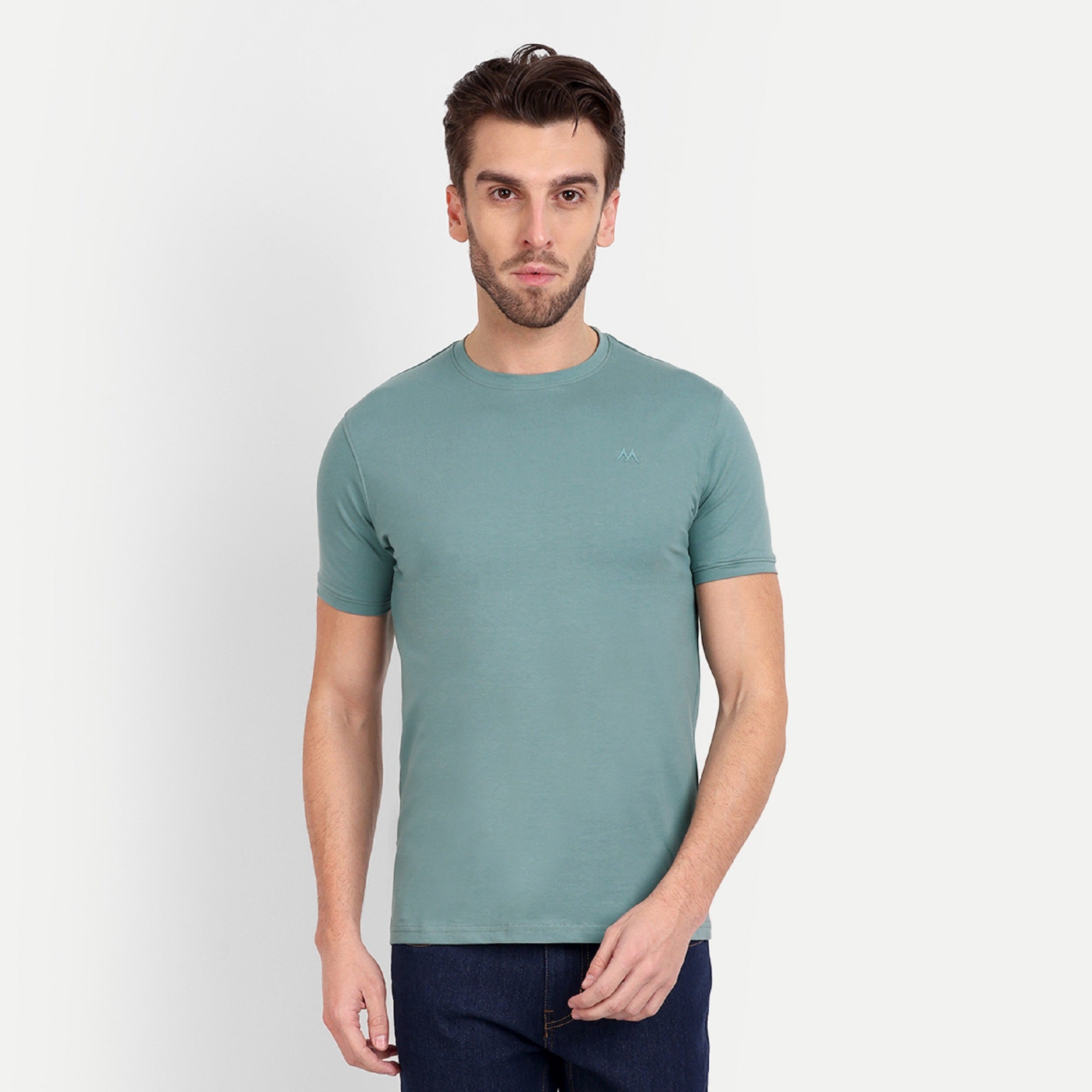 Men's Solid Dusty Green Round Neck T-Shirt