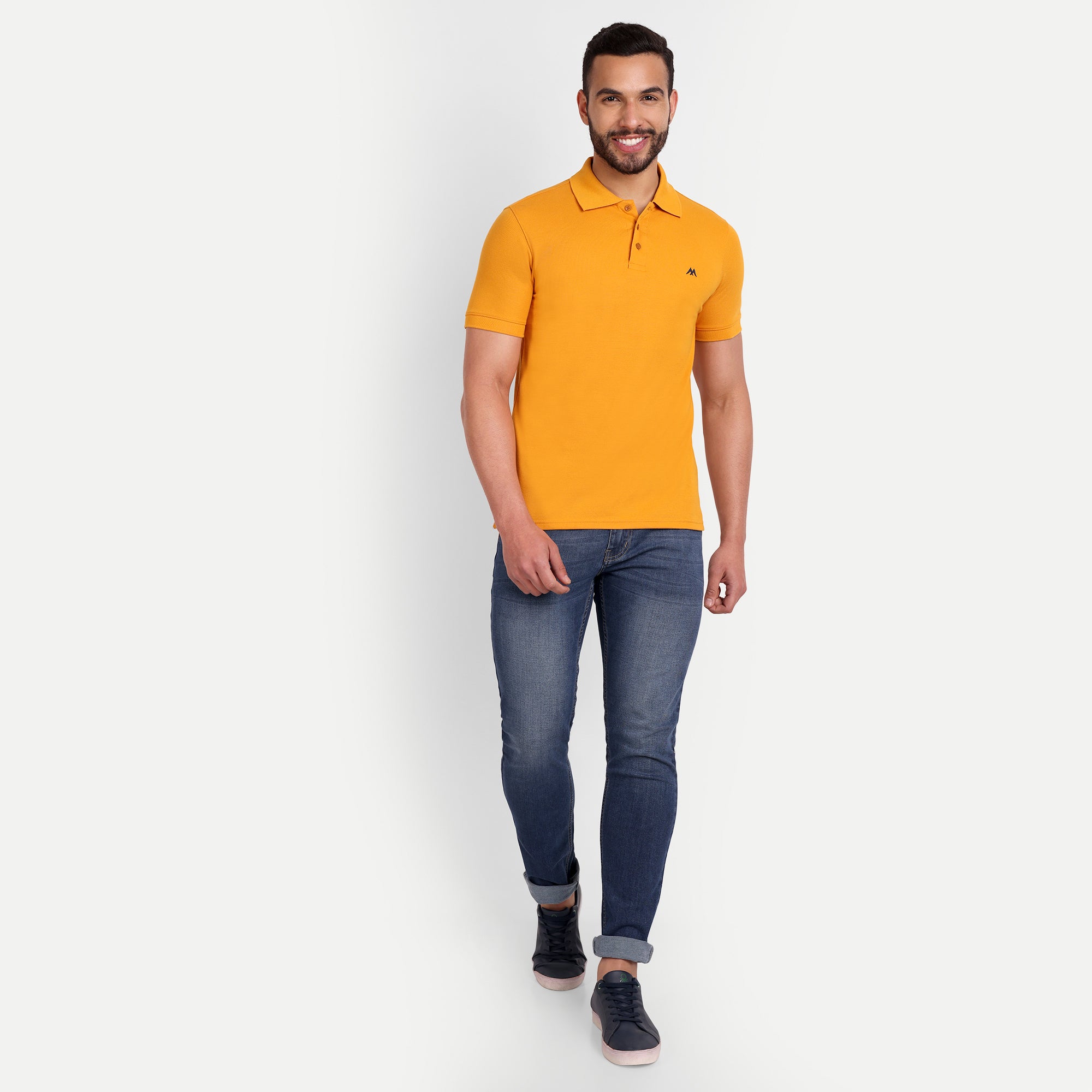 Men's Solid Mustard Yellow Polo Neck T-Shirt