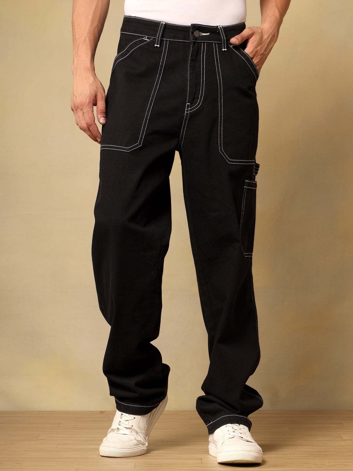 Mens Denim Carpenter Black Cargo