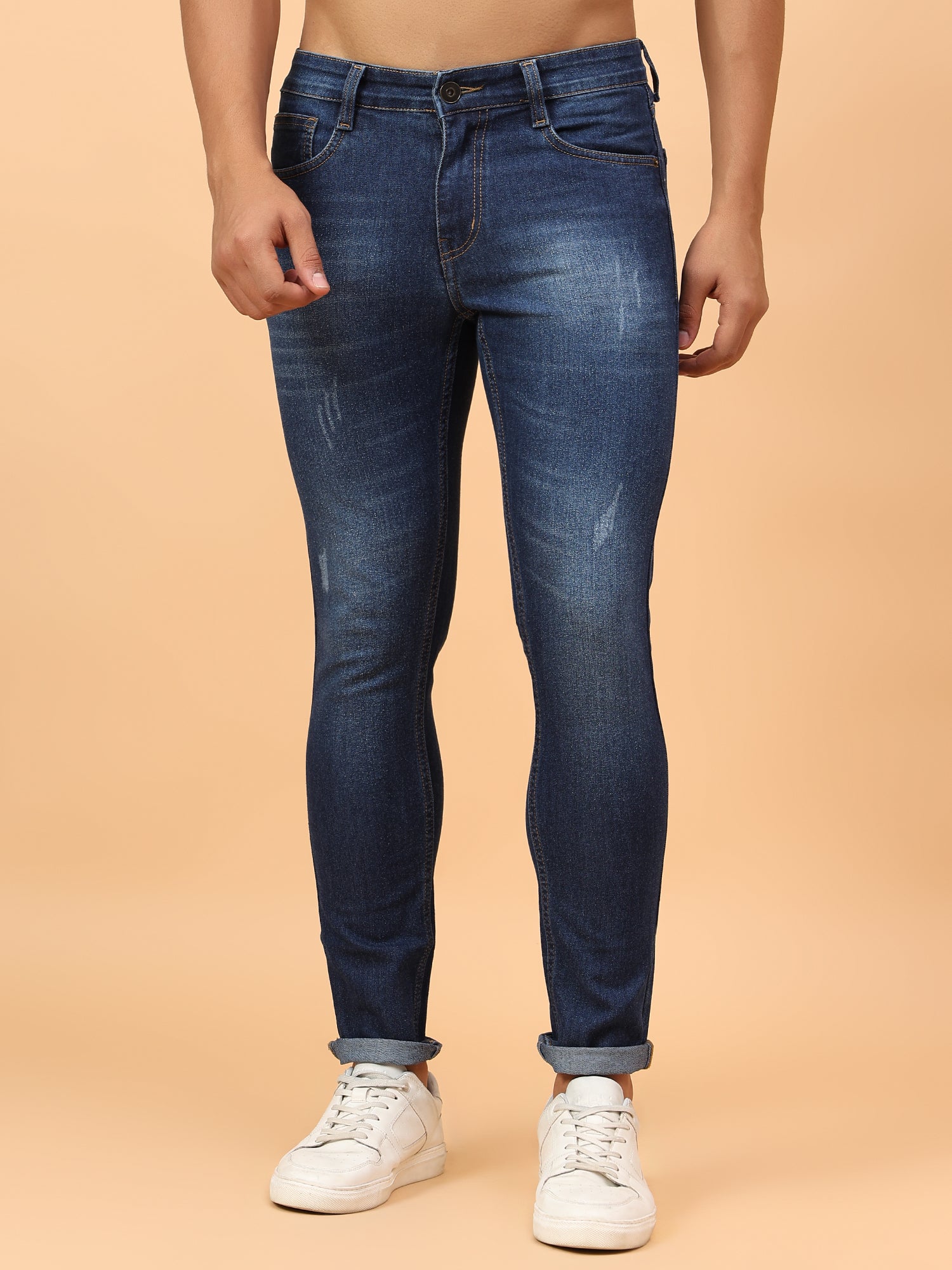 Men Micheal Slim Fit Mildly Distressed Light Fade Stretchable Jeans