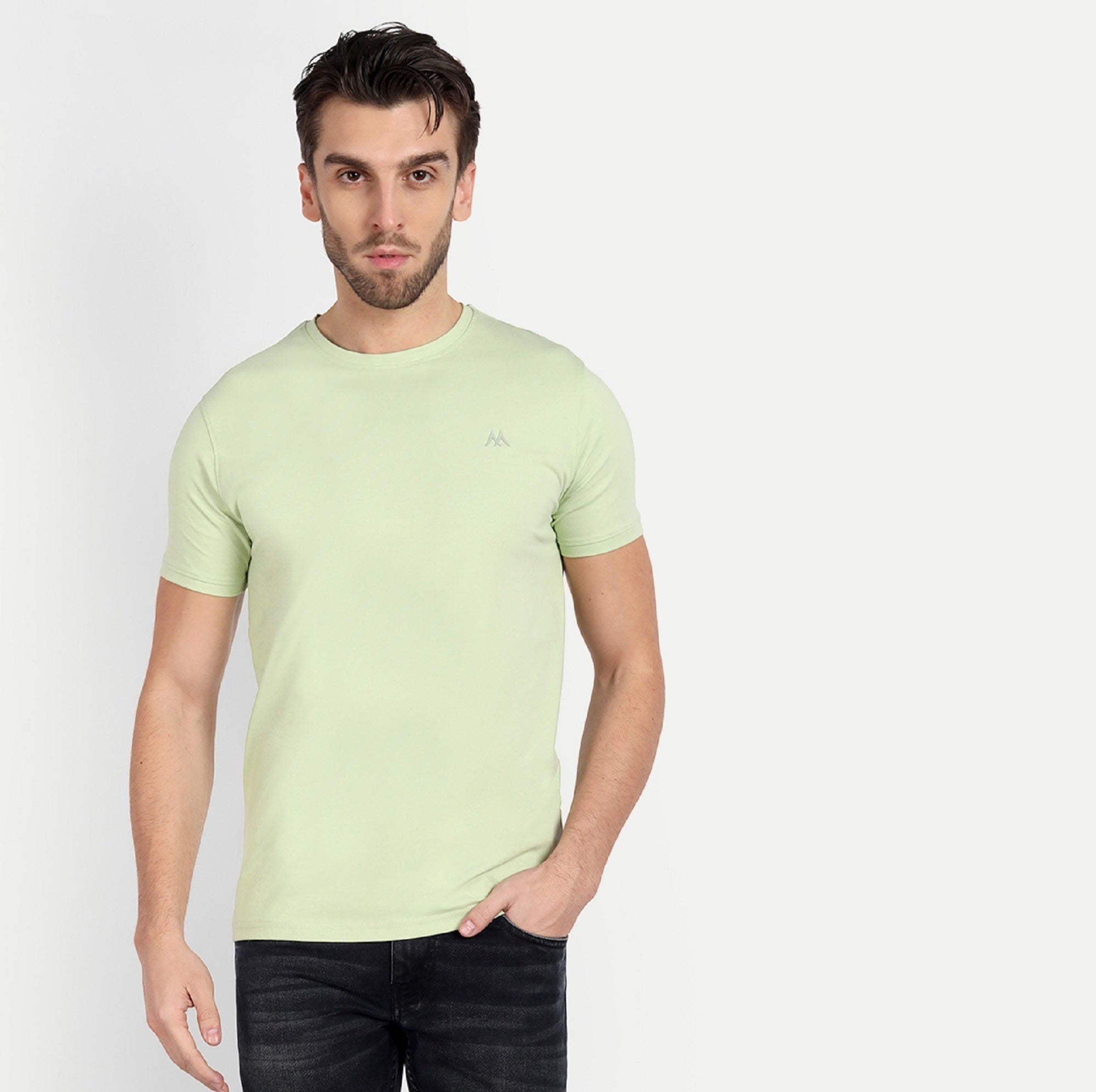 Men's Solid Light Green Round Neck T-Shirt