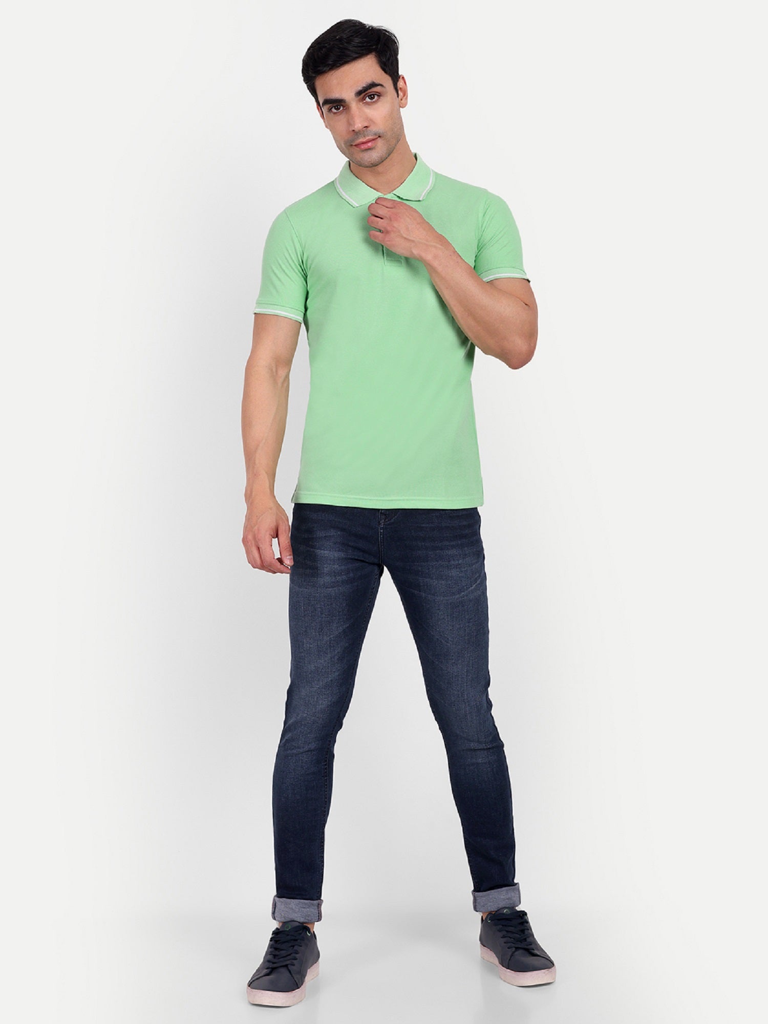 Men's Solid Light Green Polo Neck T-Shirt