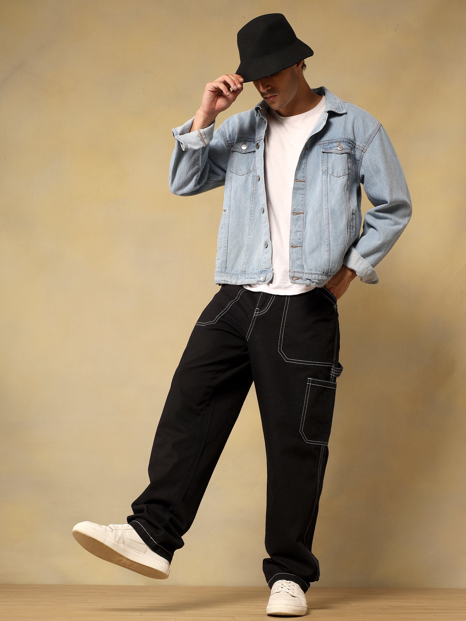 Mens Denim Carpenter Black Cargo
