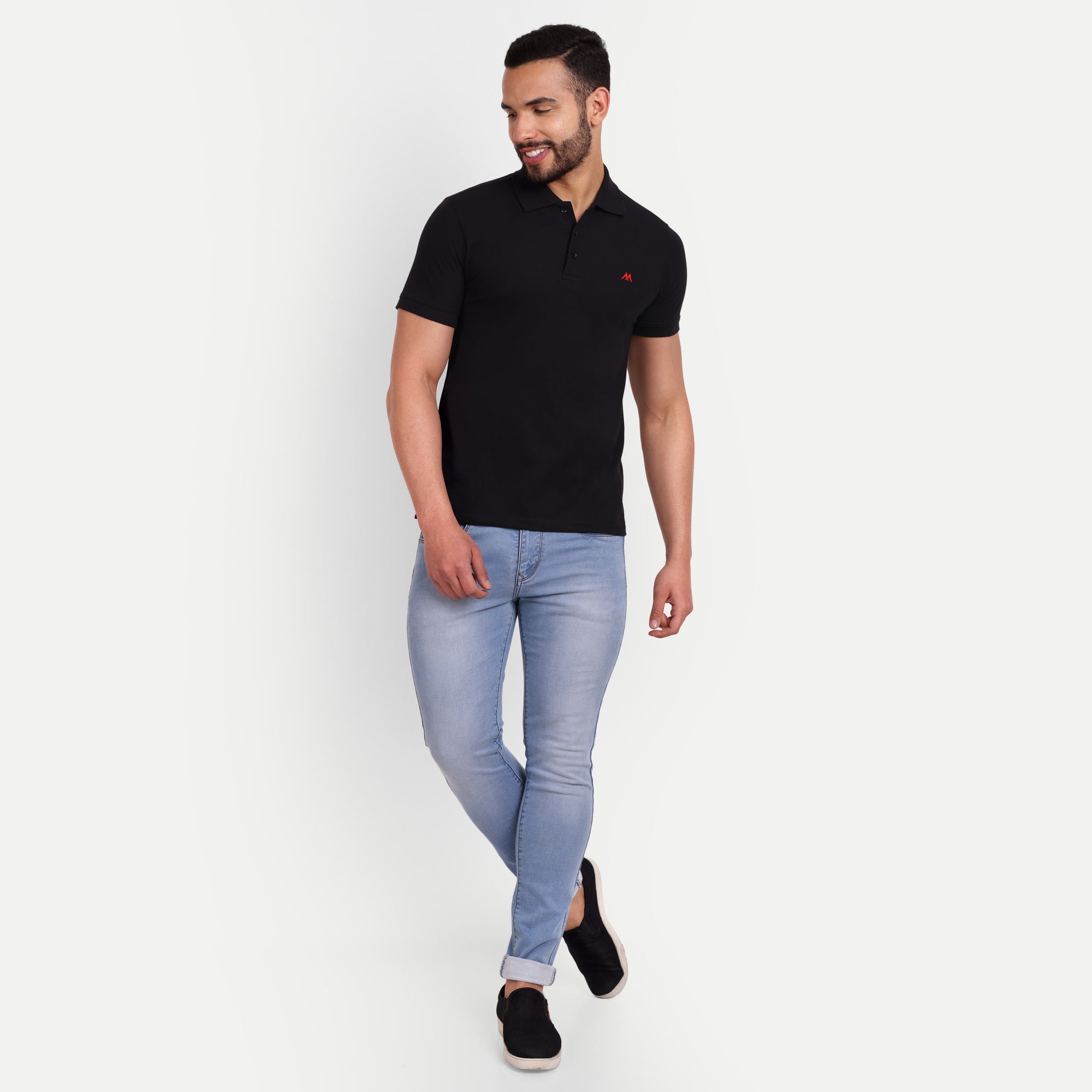 Men's Solid Black Polo Neck T-Shirt