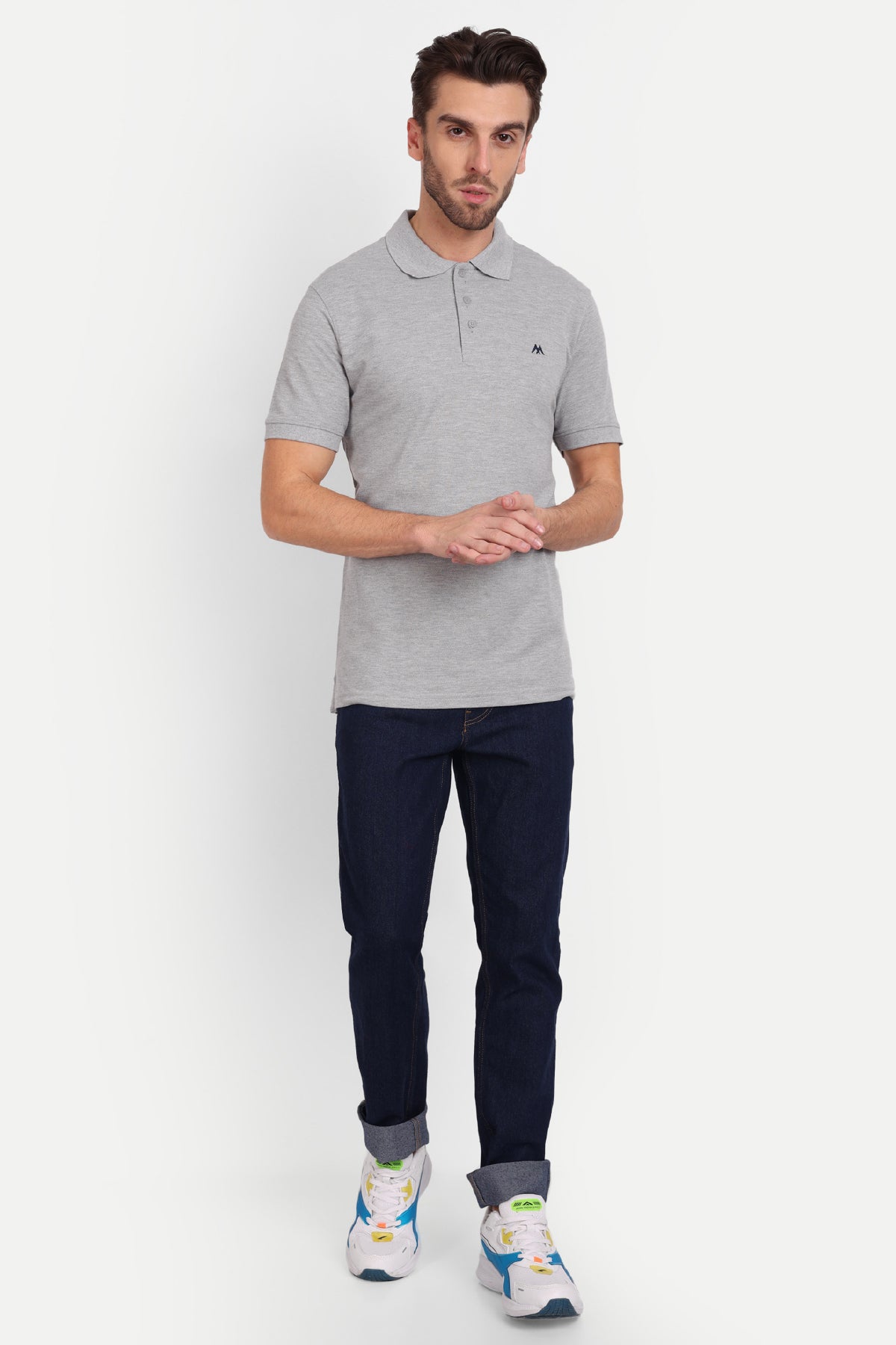 Solid Men Polo Neck Light Grey T-Shirt