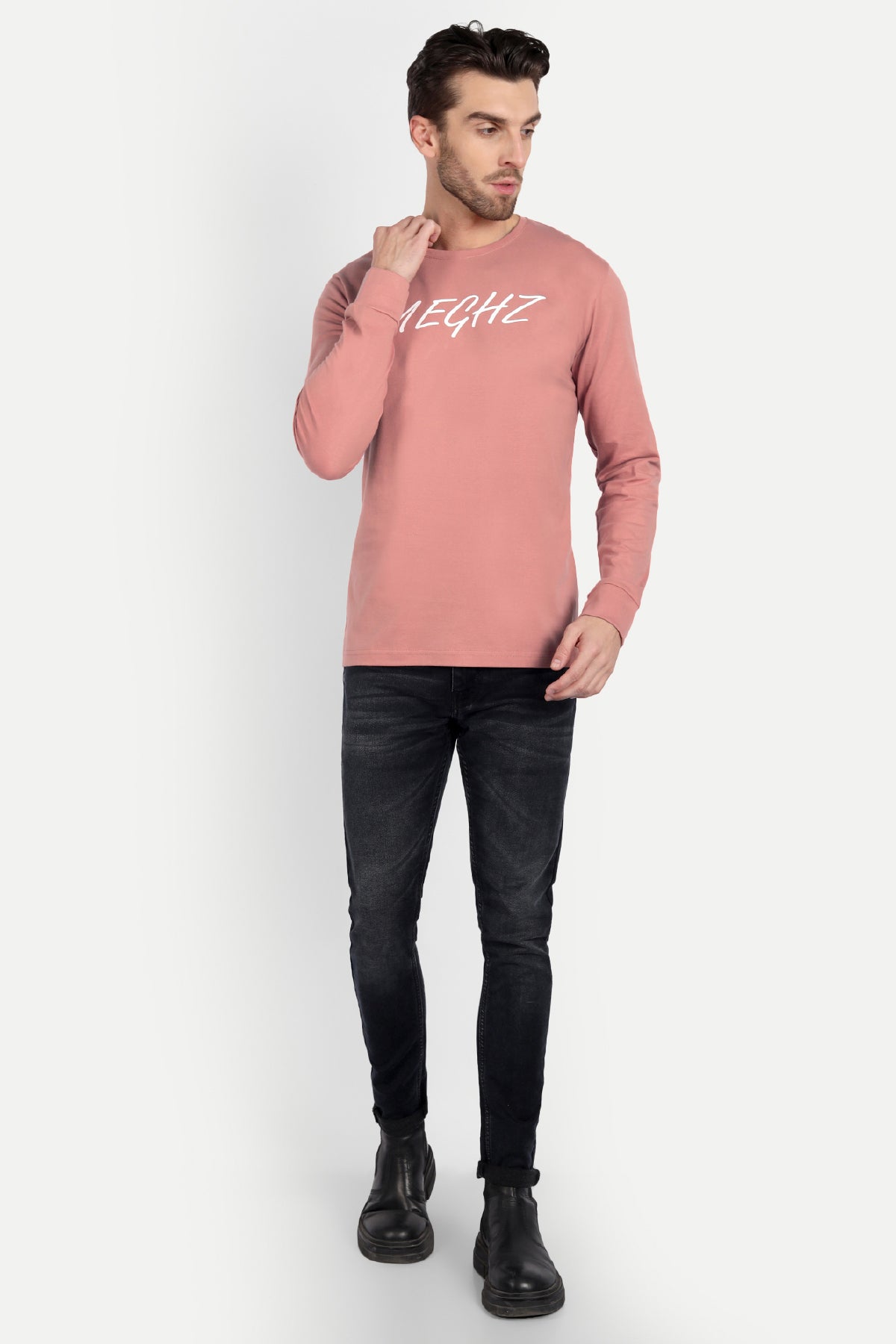 Men's Full Sleeve Salmon Pink T-Shirt
