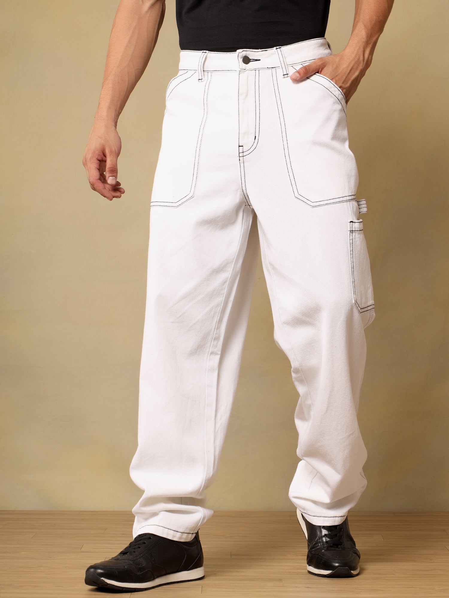Mens Denim Carpenter White Cargo