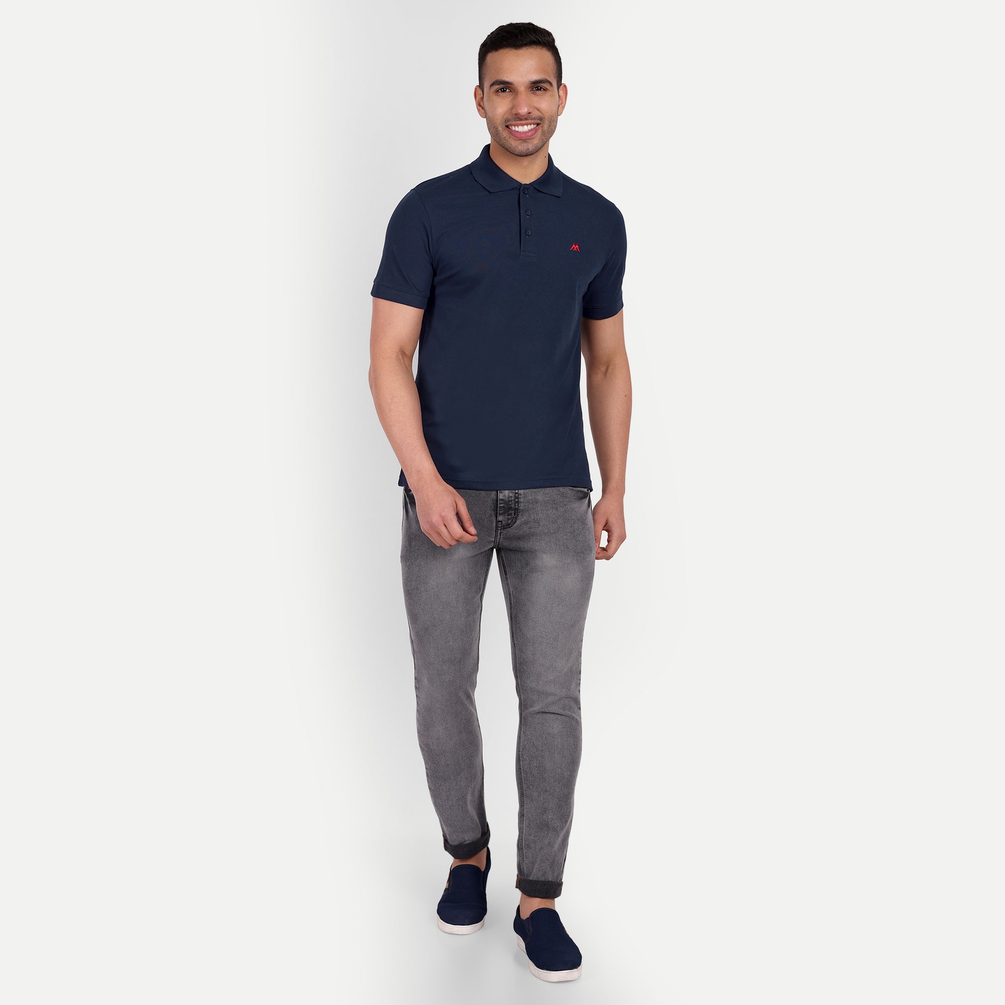 Men's Solid Navy Blue Polo Neck T-Shirt