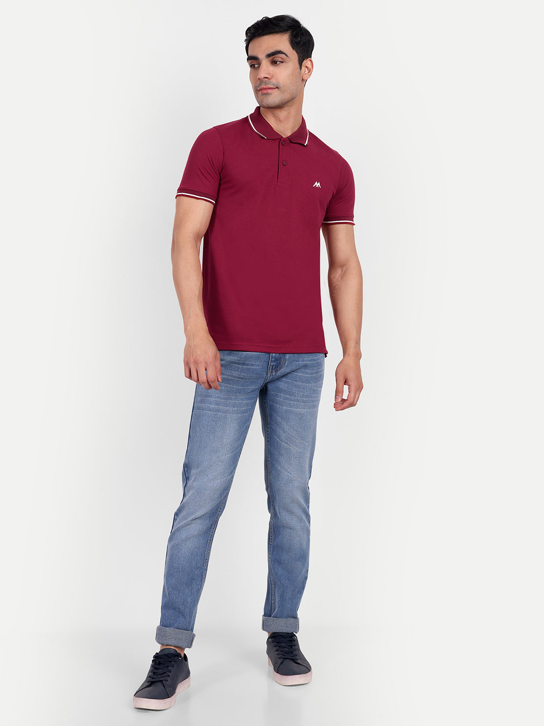 Men's Solid Maroon Polo Neck T-Shirt