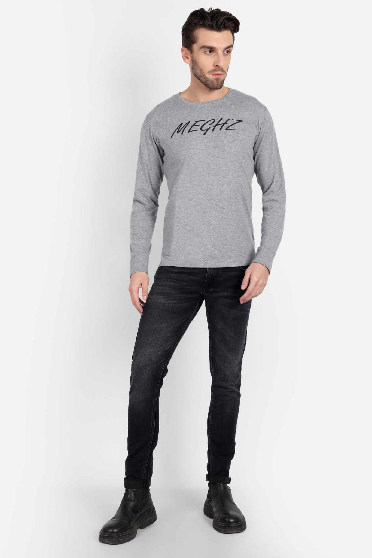 Men's Full Sleeve Grey Melange T-Shirt