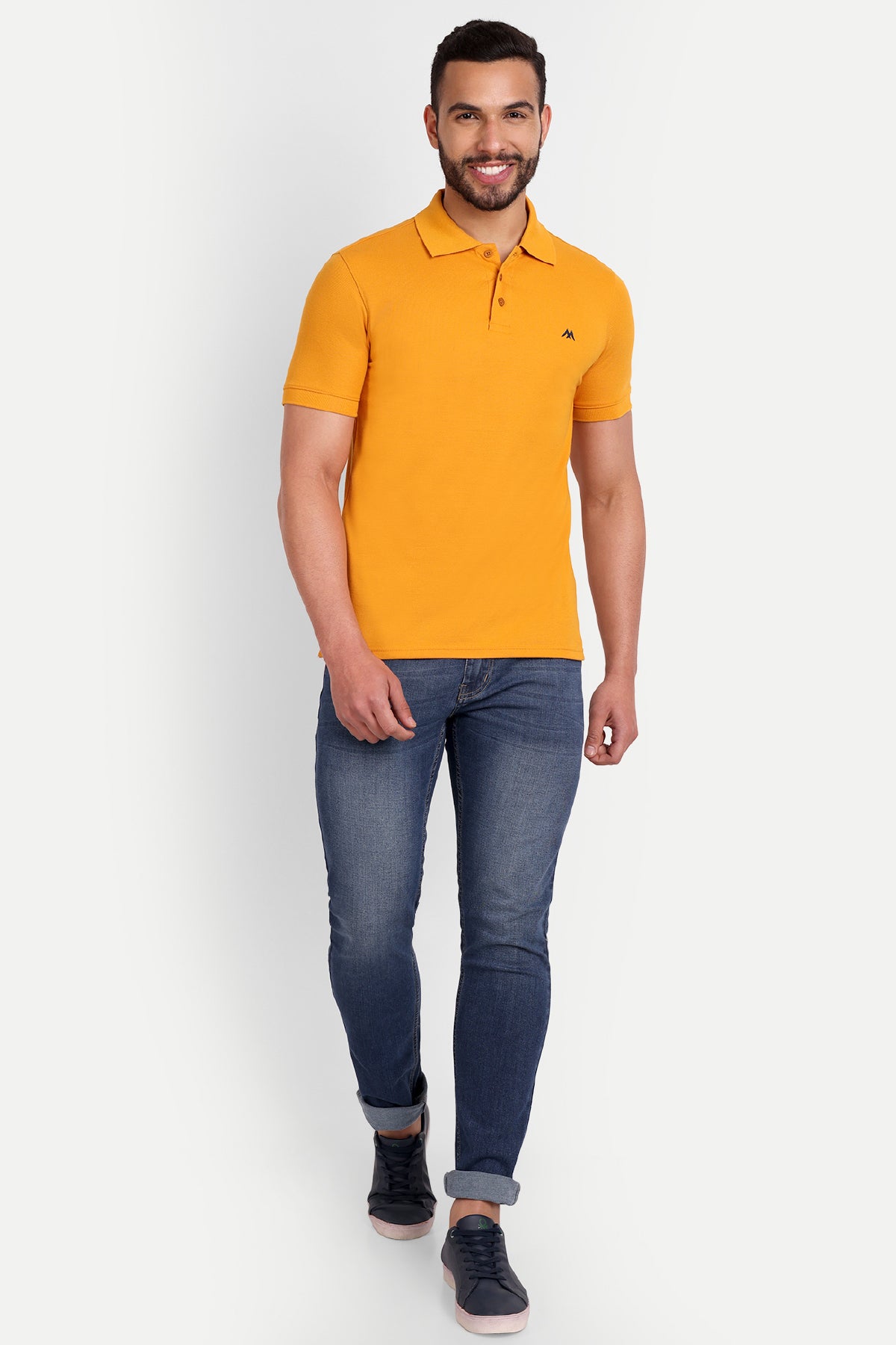 Solid Men Polo Neck Mustered T-Shirt